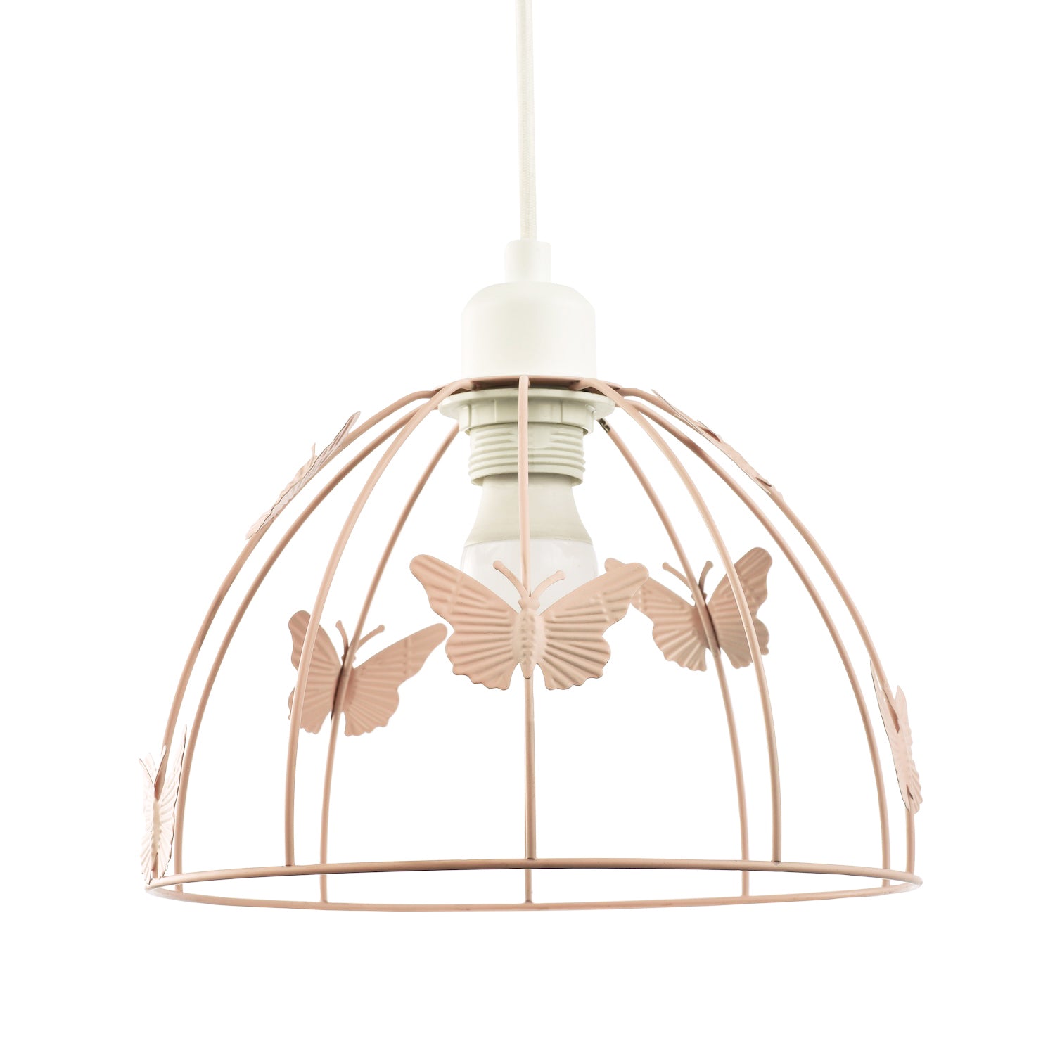 Modern Birdcage Pendant Shade in Blush Pink Metal with Butterflies - Shabby Chic Image 1