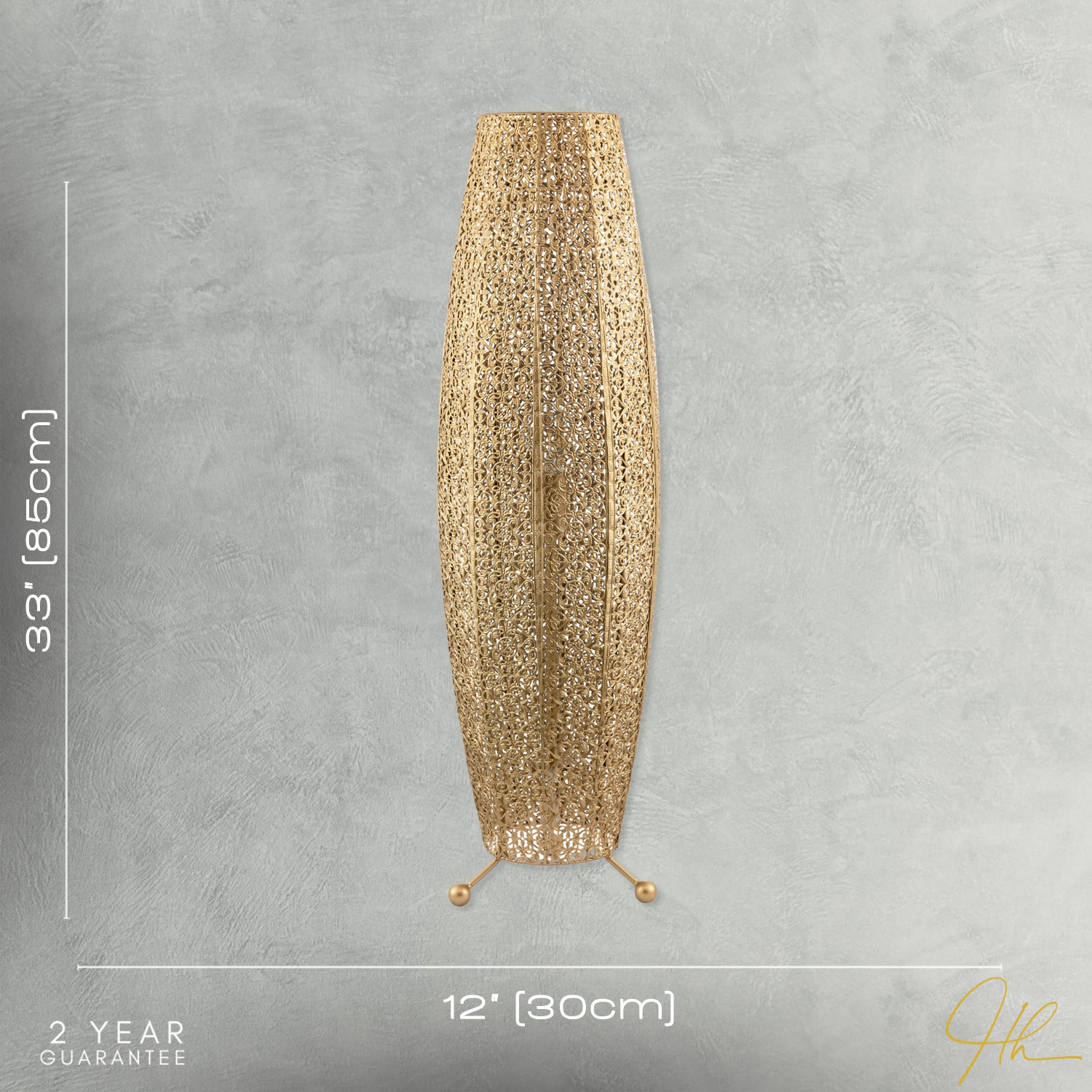 Traditional and Ornate Floral Moroccan Floor Lamp in Satin Gold Image 7