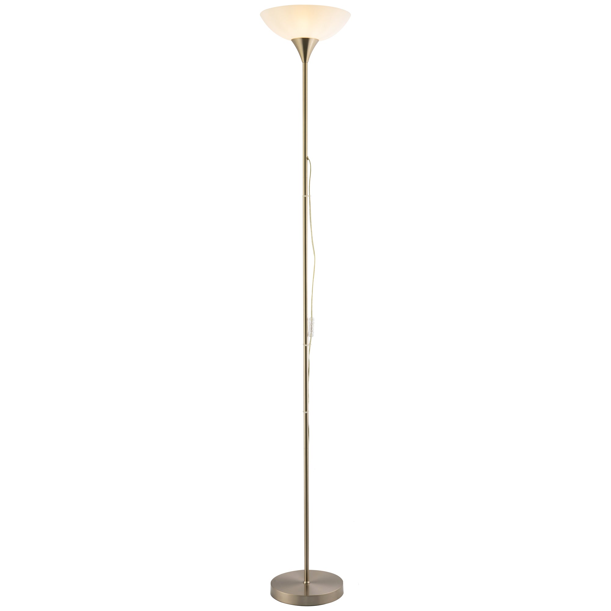 Modern Nickel Switched Uplighter Floor Lamp with Opal White Polycarbonate Shade Image 1