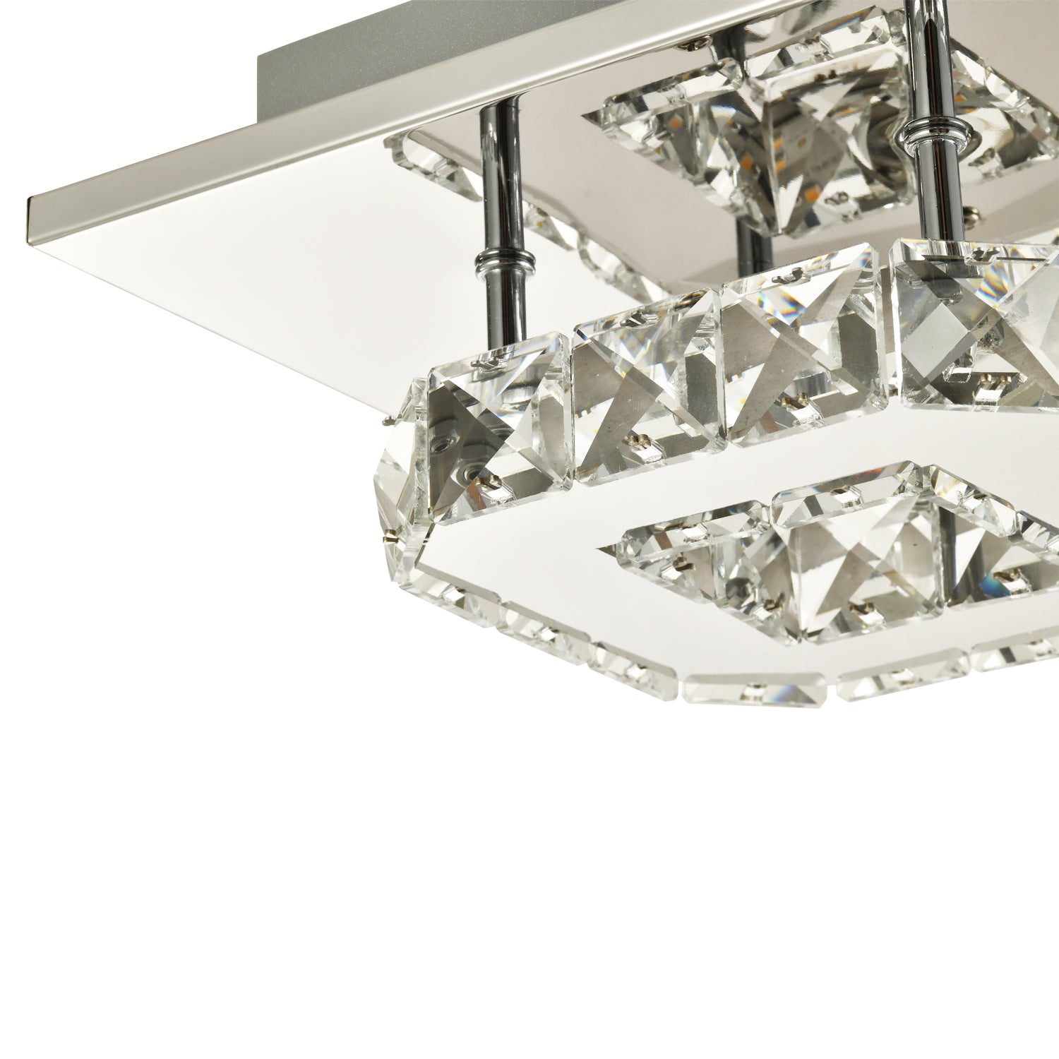 Modern LED Ceiling Light with Chrome Square Metal and Clear Crystal Glass Beads Image 5