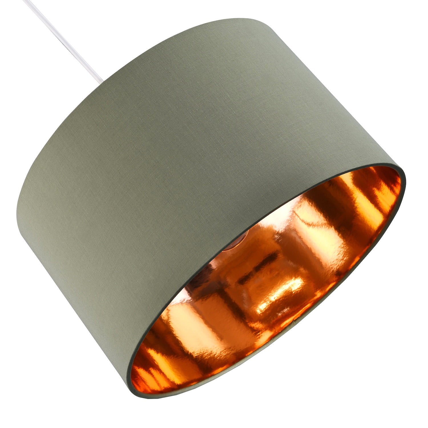 Olive Green Cotton 14" Table/Pendant Lampshade with Shiny Copper Inner Image 4