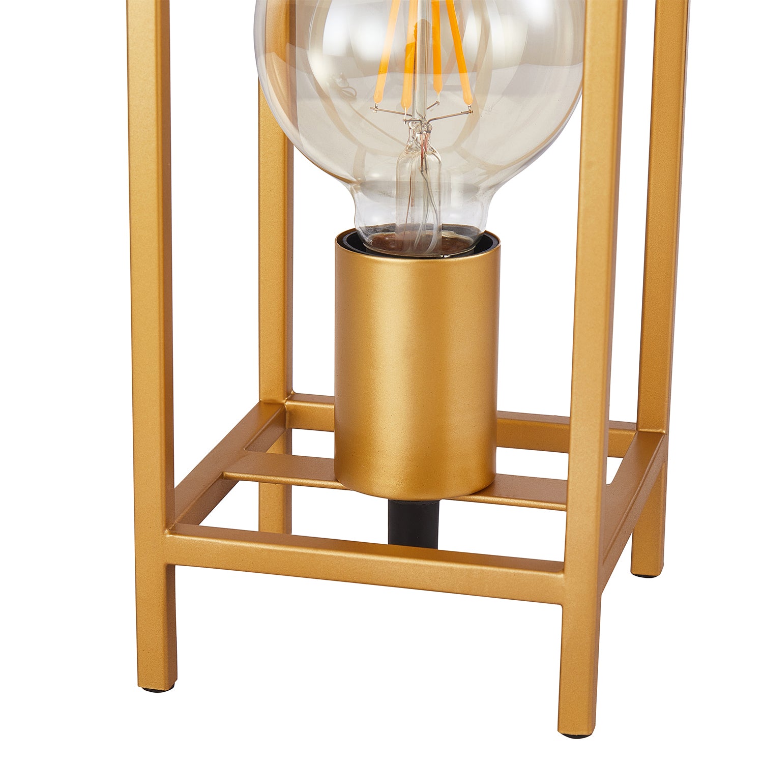 Vintage and Industrial Style Satin Gold Table Lamp with Rectangular Cage Design Image 5