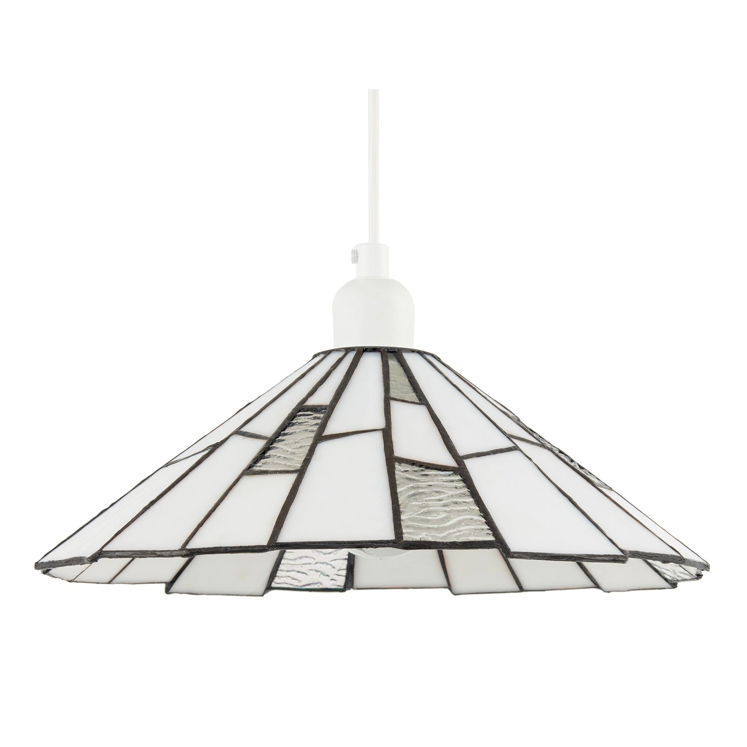 Contemporary White Tiffany Pendant Light Shade with Clear Accents Image 1