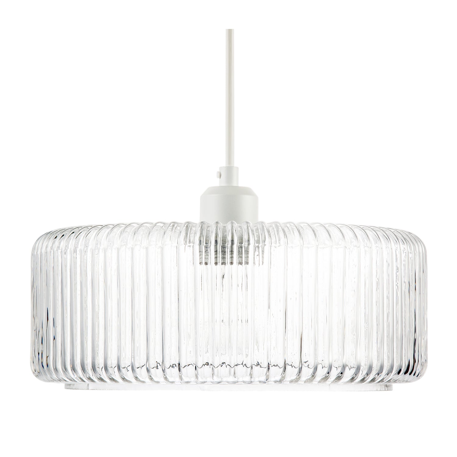 Modern Low Profile Drum Shaped Pendant Shade with Vertical Ribbing Image 4