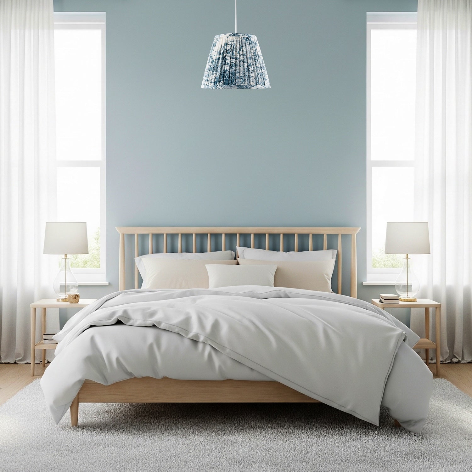 Traditional Floral Tapered Lamp Shade in Navy Midnight Blue and White Image 6