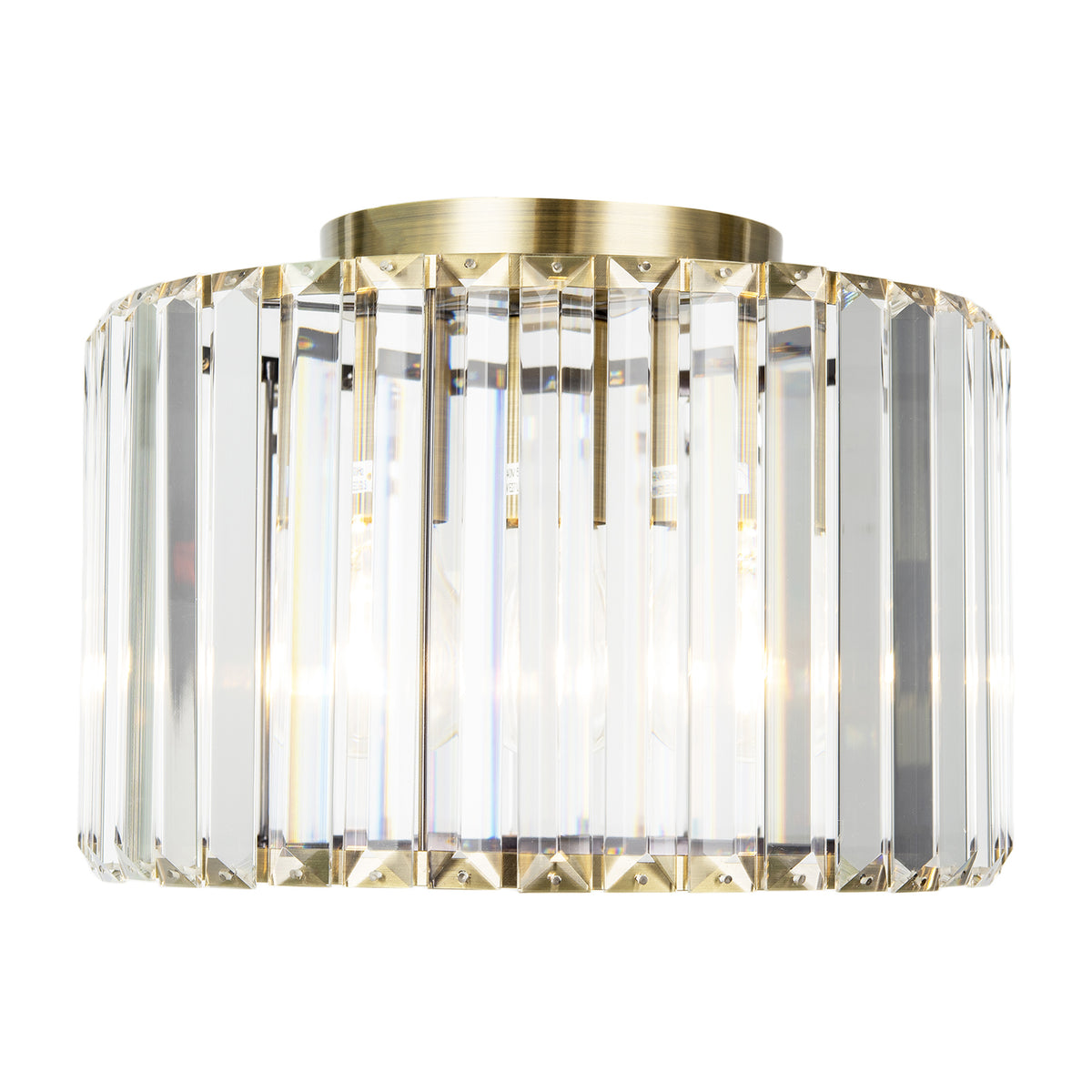 Modern Chic Antique Brass and Clear Crystal Glass Flush Ceiling Light Image 2
