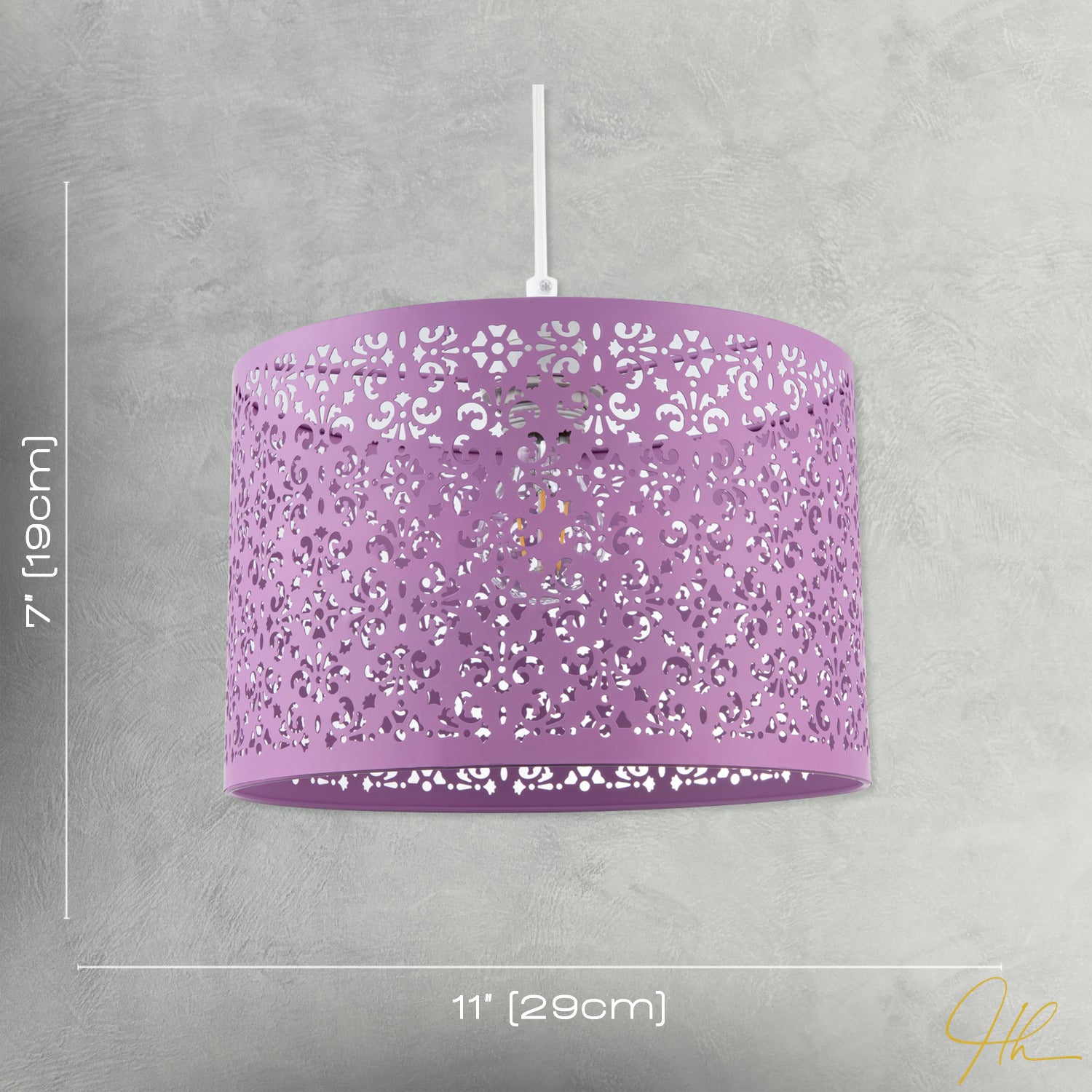 Lavender Lilac Moroccan Metal Pendant Lamp Shade with Floral Decor Image 7