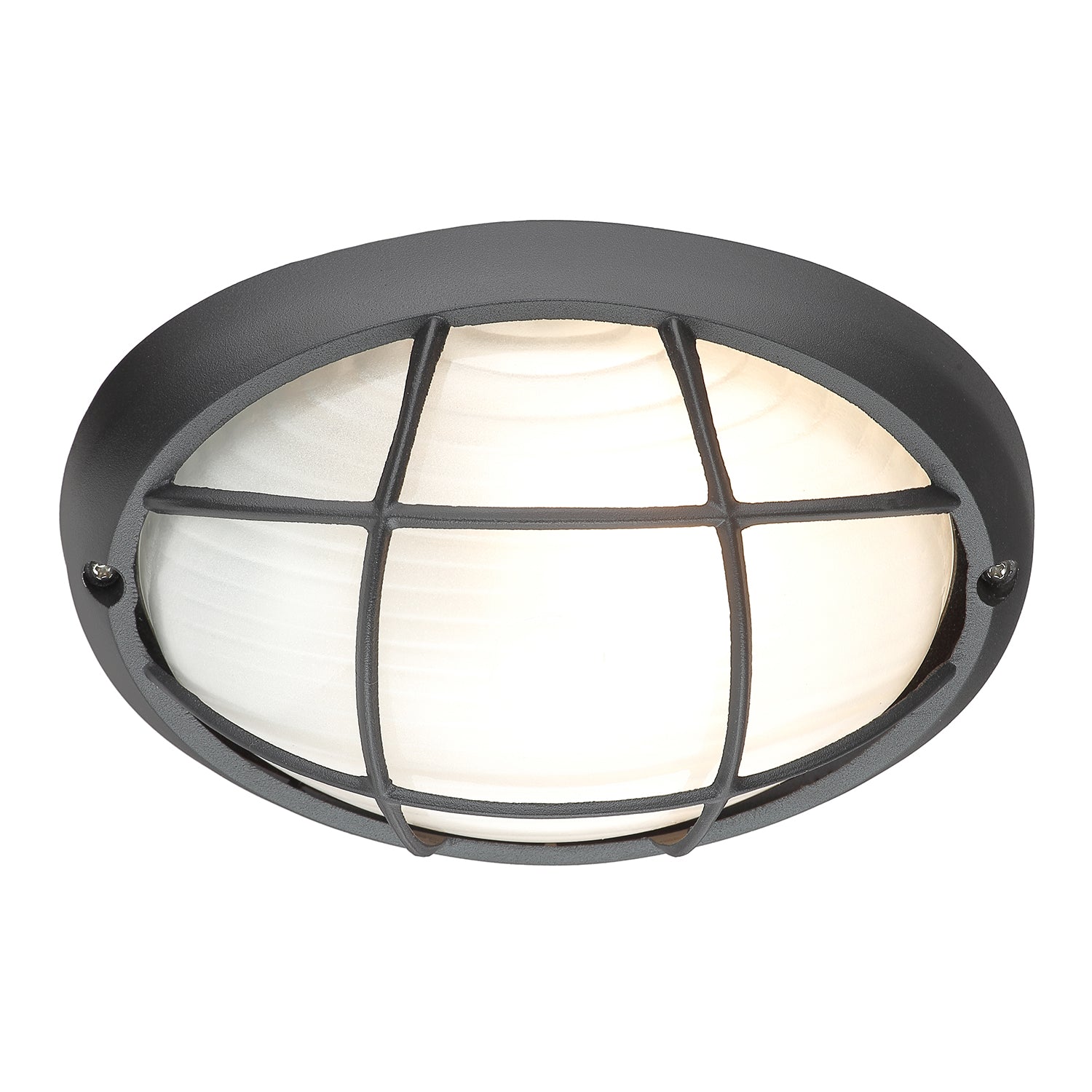 Industrial Matt Black Cast Aluminium Outdoor Oval Wall Light with Grid Design Image 4