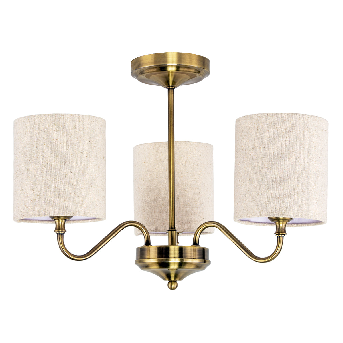 Classic Antique Brass Ceiling Light Fitting with Linen Fabric Shade Image 1