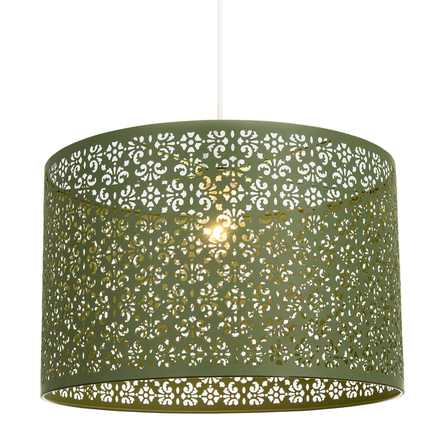 Moroccan Designed Large Olive Metal Pendant Shade with Floral Decor Image 2