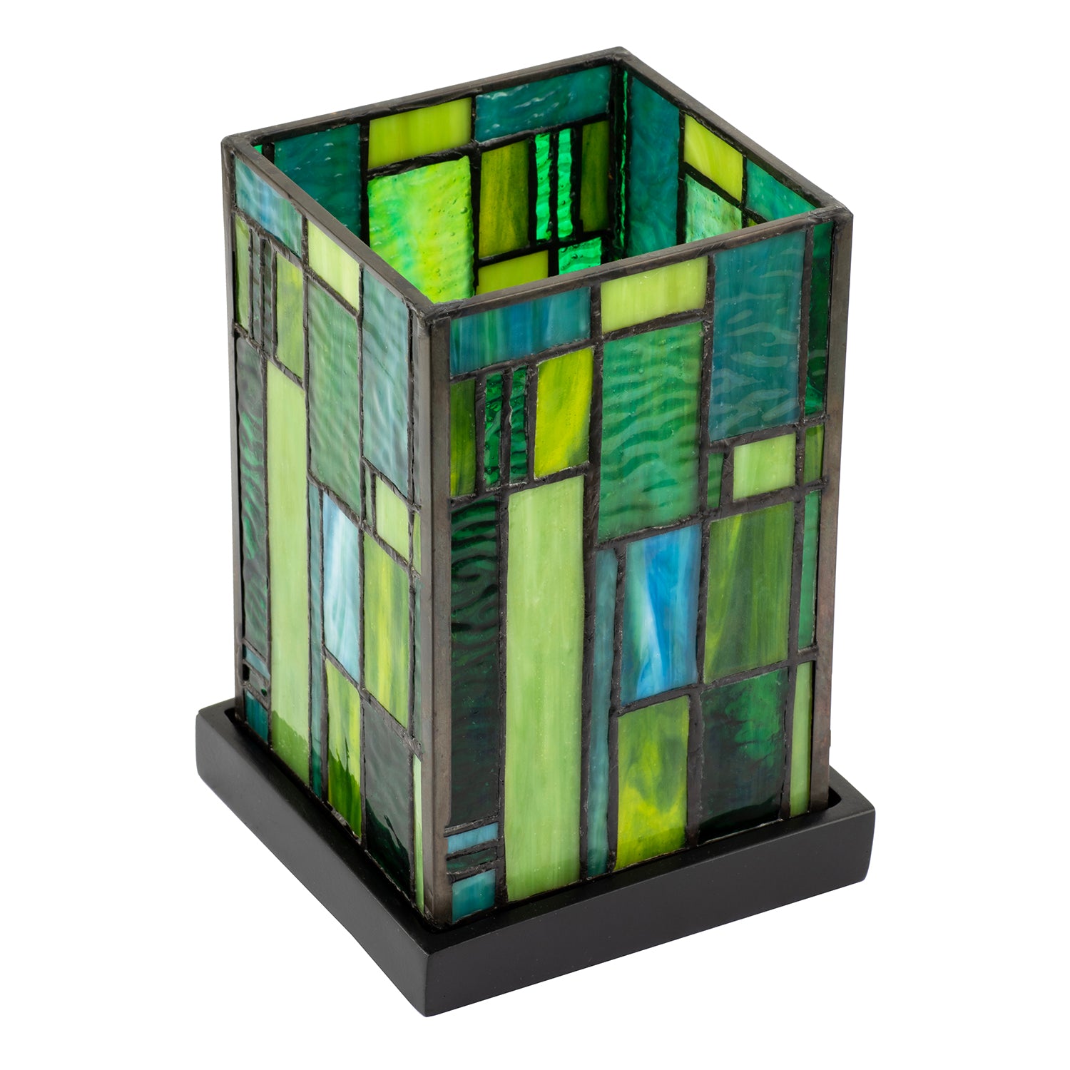 Designer Art Deco Tiffany Glass Table Lamp in Light and Dark Green Image 5