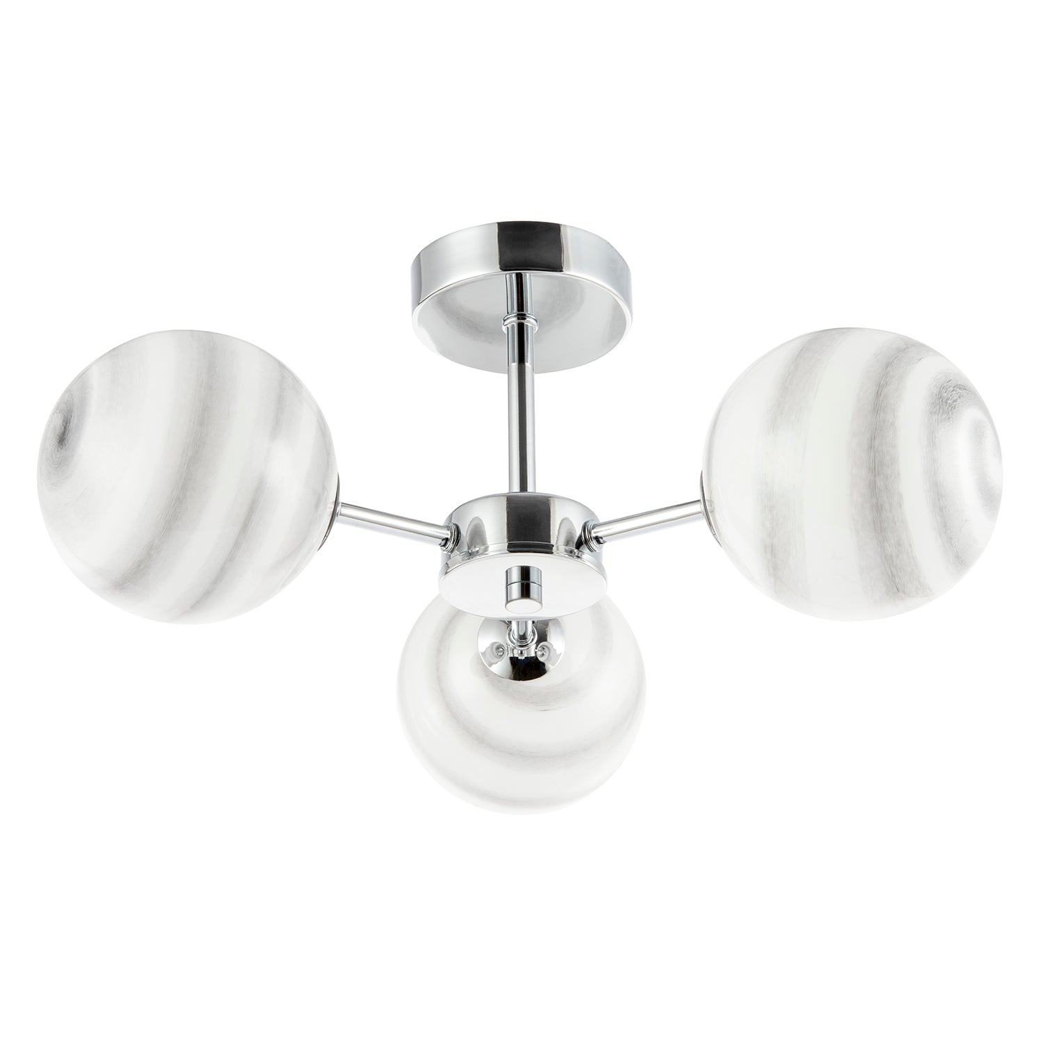 Designer Polished Chrome Ceiling Light with Grey Marble Glass Shades Image 4