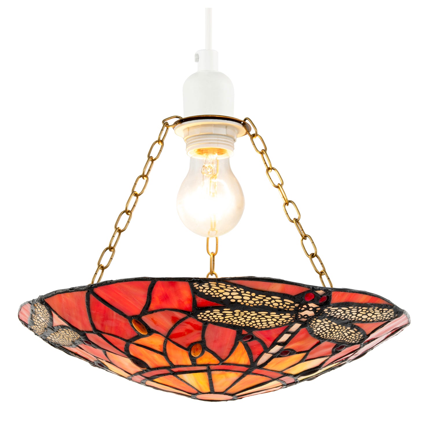 Vivid Orange and Amber Dragonfly Tiffany Glass Easy Fit Pendant Shade Image 2