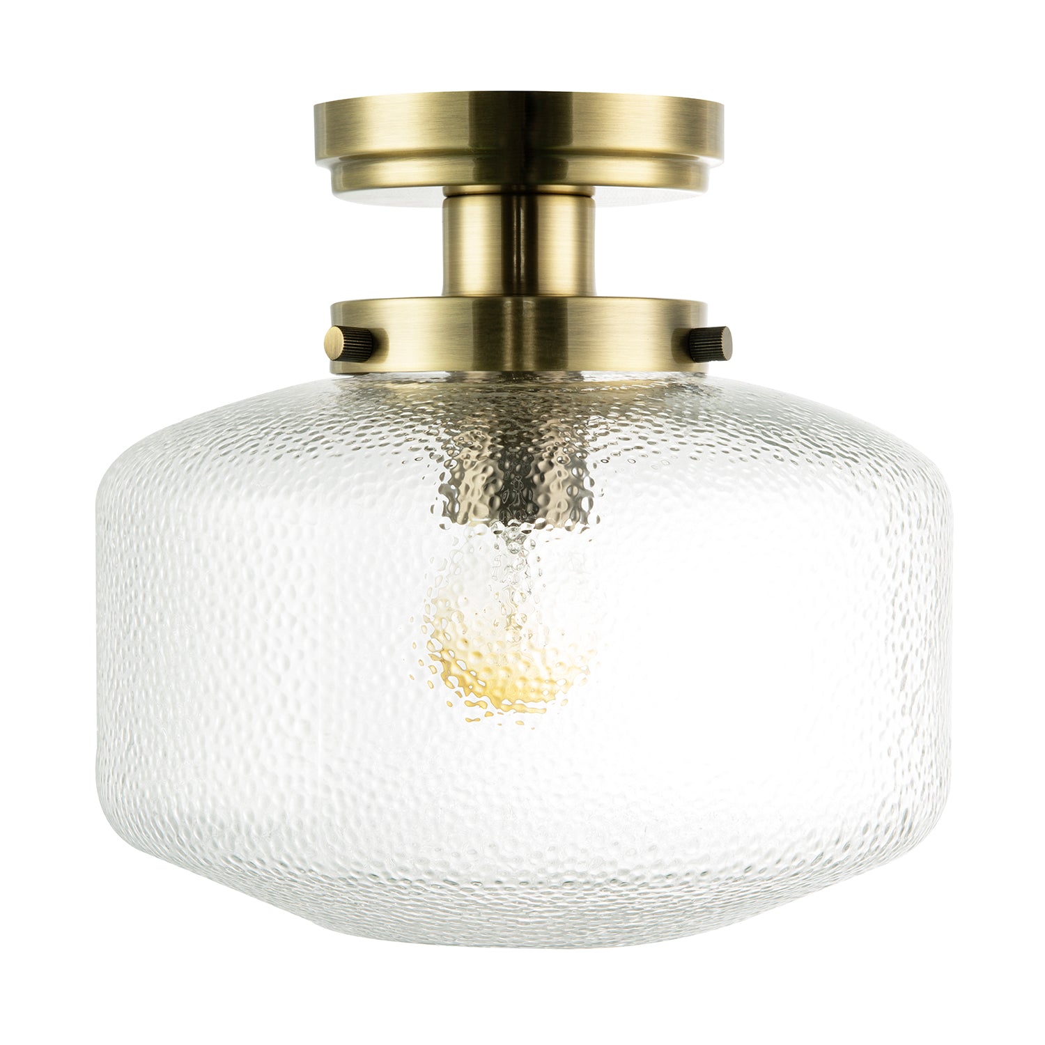 Antique Brass Semi Flush Ceiling Light with Dimpled Clear Glass Shade Image 5