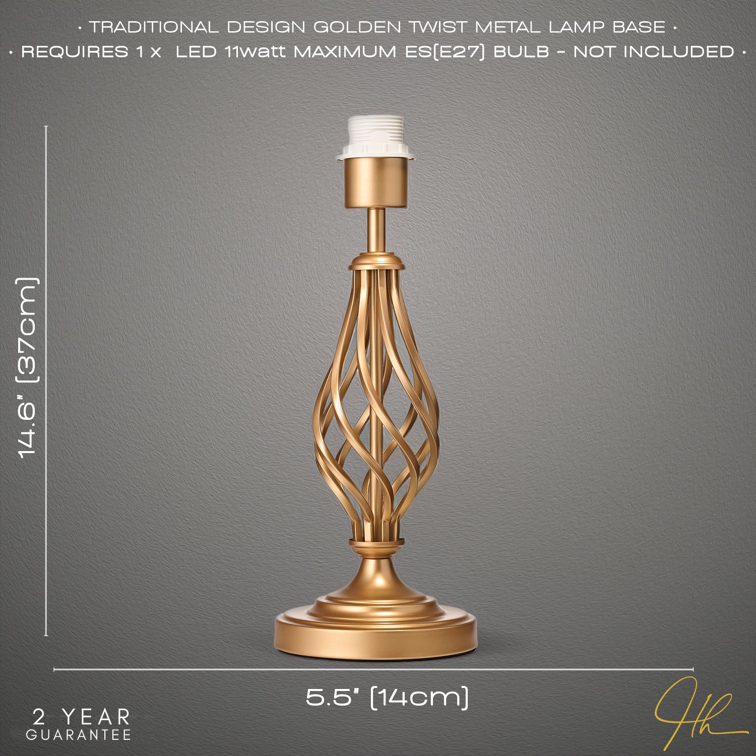 Traditional Sleek Satin Gold Brass Table Lamp Base with Twist Metal Stem Design Image 4