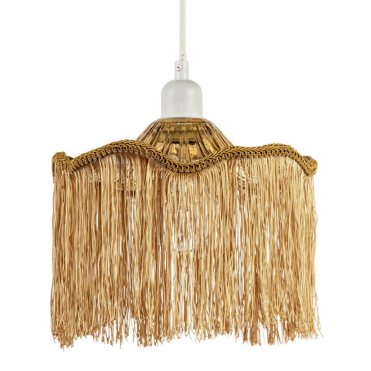 Striking Gold Fringed Orange Glass Pendant Shade with Long Tassels Image 1