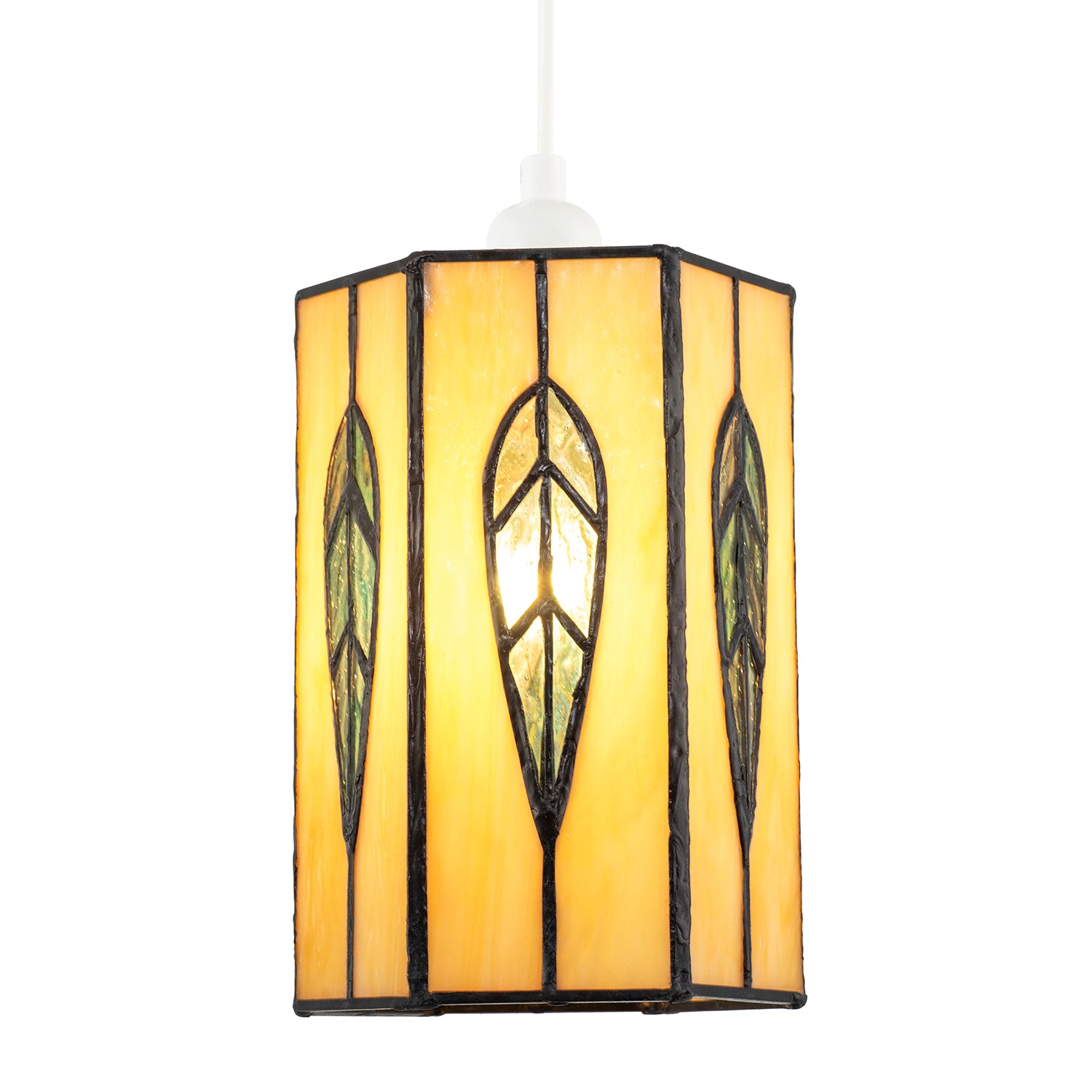 Hexagonal Tiffany Pendant Light Shade with Emerald Green Leaf Decor Image 8