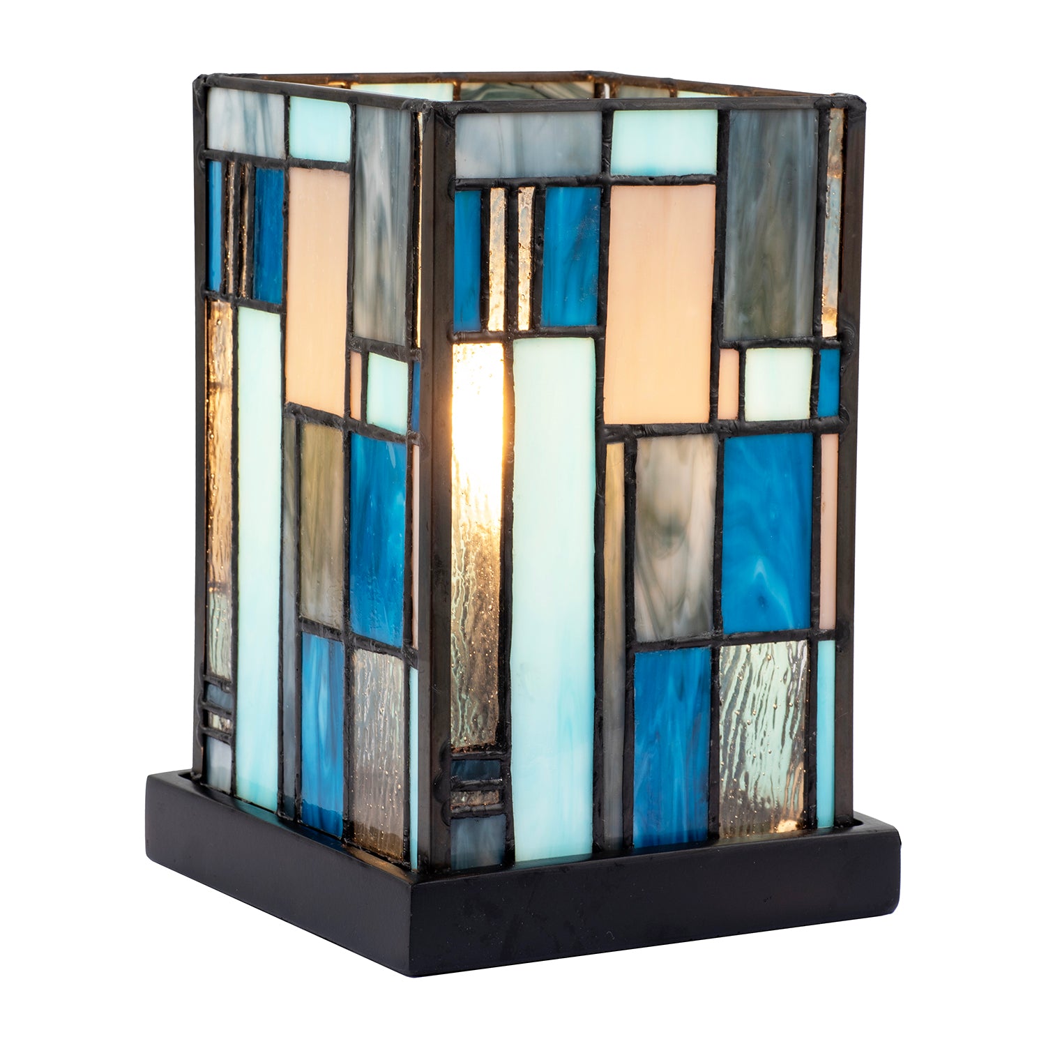 Designer Art Deco Tiffany Glass Table Lamp in Midnight and Sky Blue Image 2