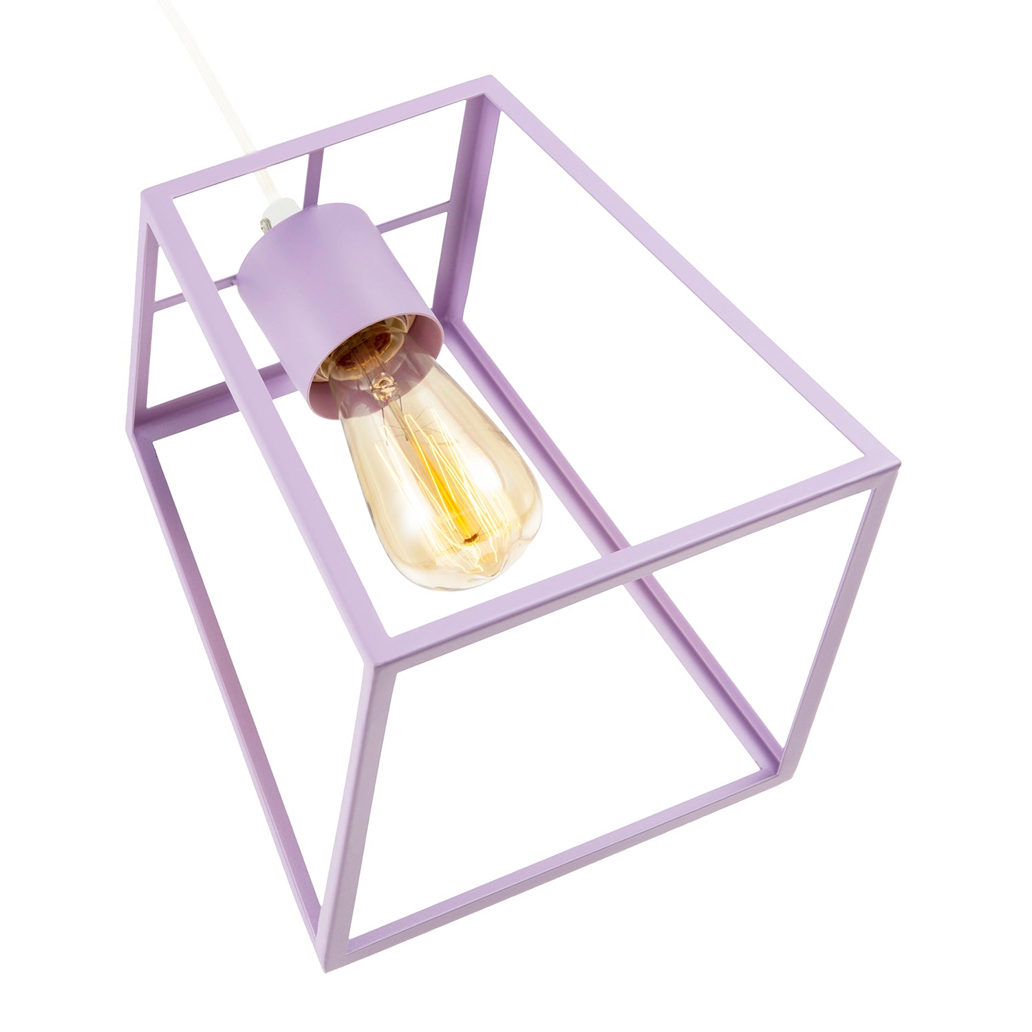 Industrial Lantern Lamp Shade in Soft Lilac with Square Top and Bottom Image 4