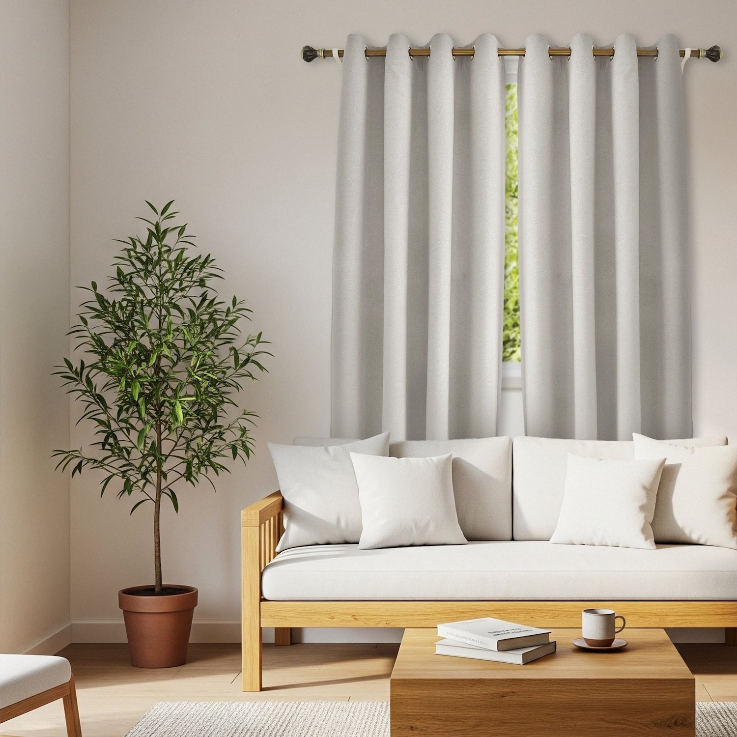 Taupe Grey Linen Blackout Eyelet Curtains - 46x54 Inch Drop - 2 Panel Image 6