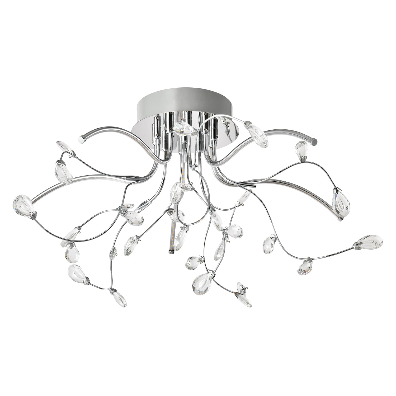 Modern Designer Chrome Plated LED Ceiling Light with Clear K9 Crystal Droplets Image 1