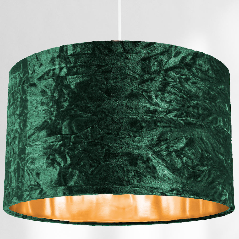 Modern Green Crushed Velvet 14" Table/Pendant Lampshade with Shiny Copper Inner Image 5