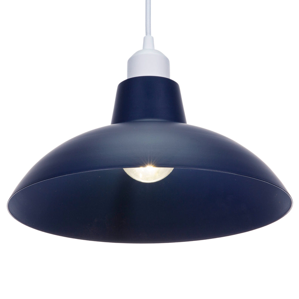 Industrial Retro Designed Matt Midnight Blue Curved Metal Ceiling Pendant Shade Image 1