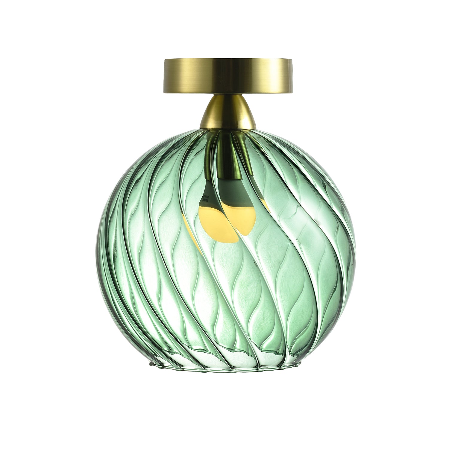 Designer Chic Ceiling Light with Brushed Gold Base and Emerald Green Glass Shade Image 2