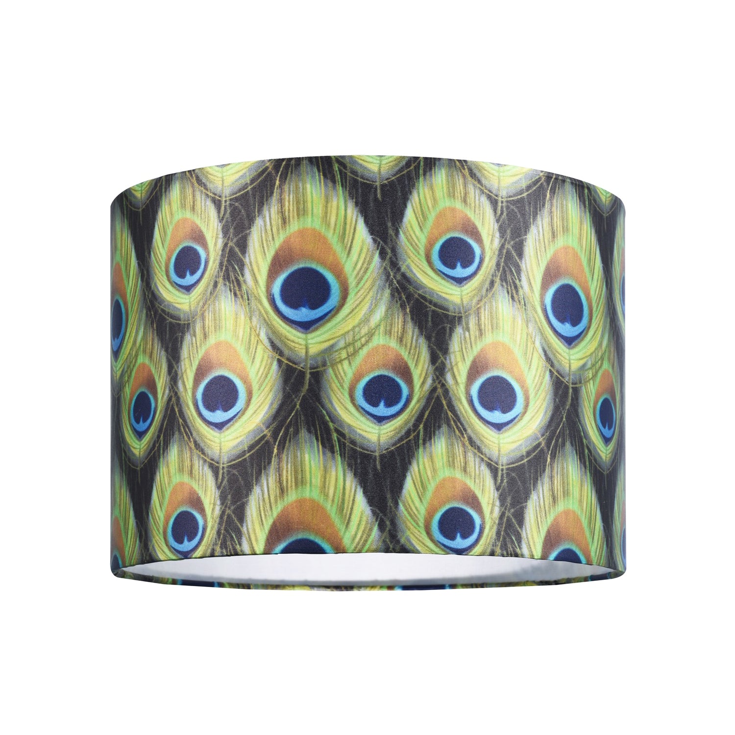 Vibrant Peacock Feather Themed 10 Inch Lamp Shade with Inner White Cotton Lining Image 1