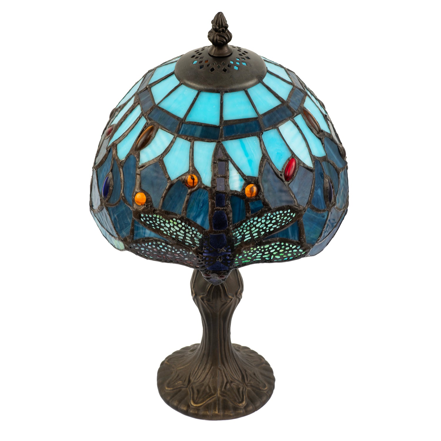Handmade Midnight and Sky Blue Stained Glass Dragonfly Tiffany Lamp Image 5