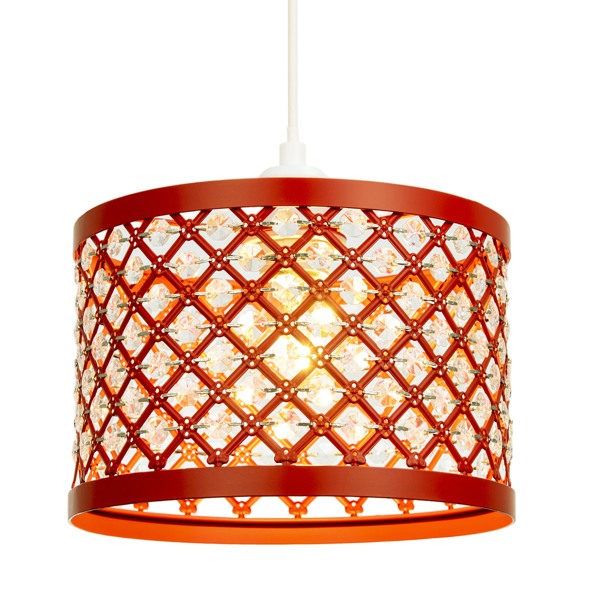 Modern Ornate Orange Metal Pendant Shade with Clear Acrylic Beads Image 2