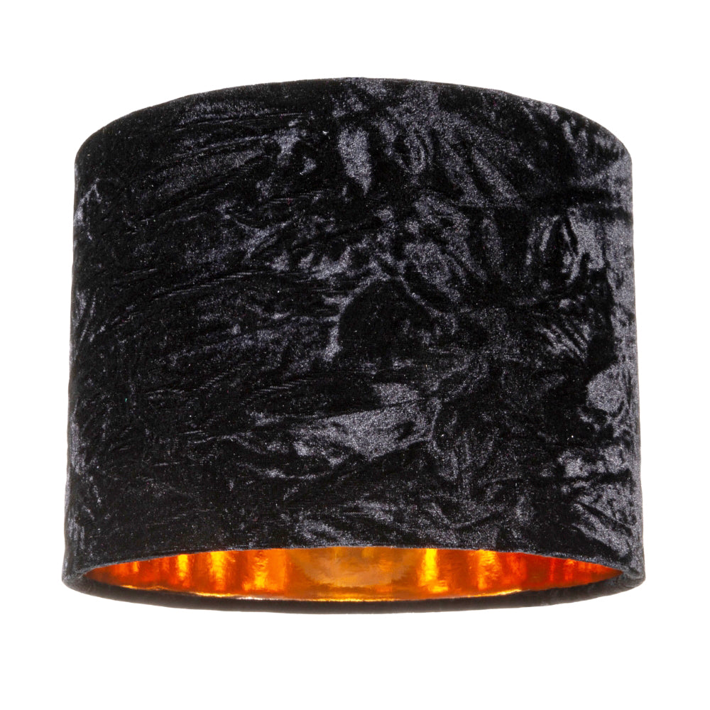 Modern Black Crushed Velvet 8" Table/Pendant Lampshade with Shiny Copper Inner Image 1