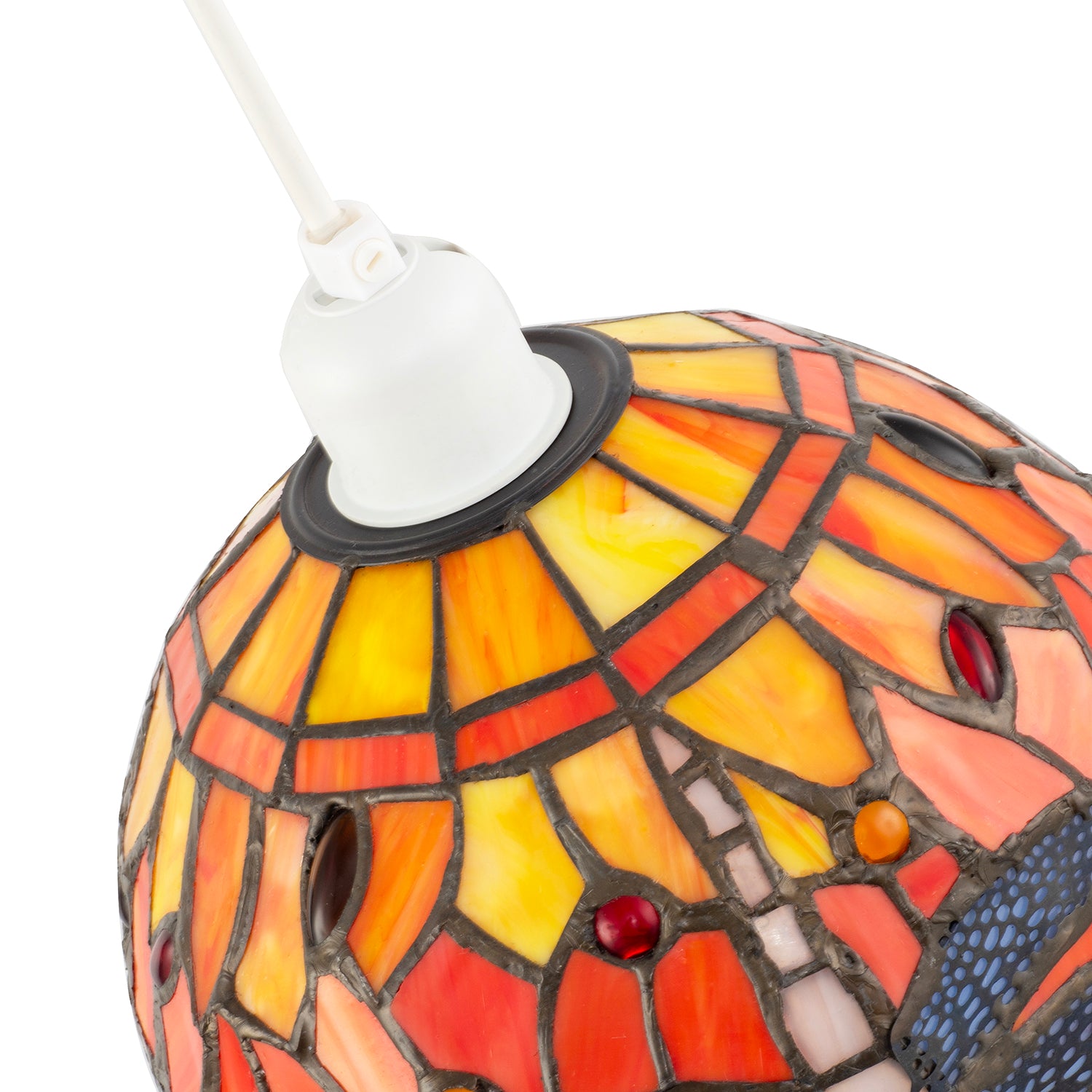 Vivid Orange and Amber Stained Glass Dragonfly Tiffany Pendant Shade Image 4