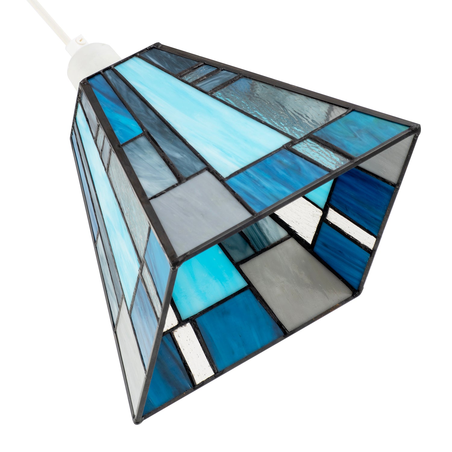 Art Deco Tiffany Pendant Lighting Shade with Pale and Navy Blue Panels Image 5