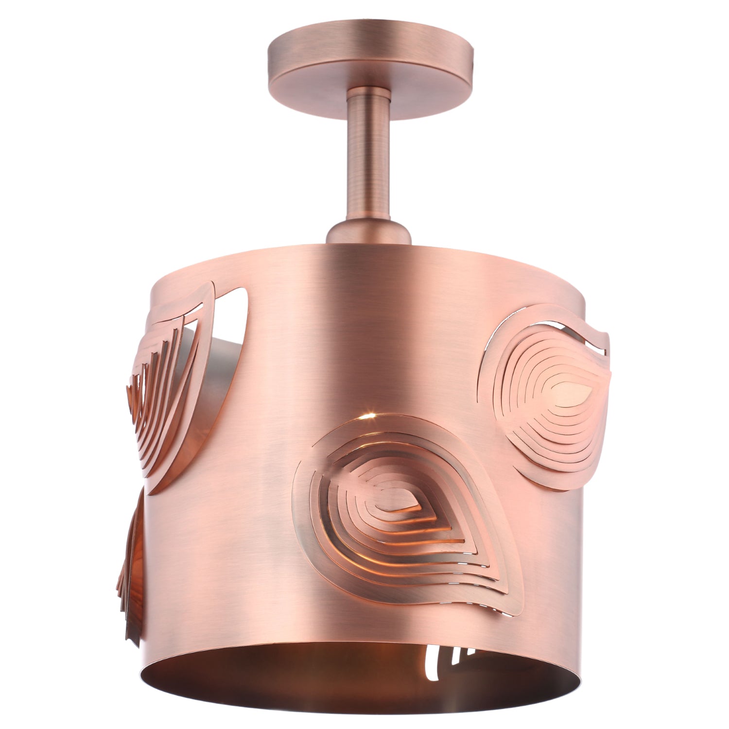 Modern Designer Semi Flush Antique Copper Ceiling Lamp with Laser Cut Leaves Image 3