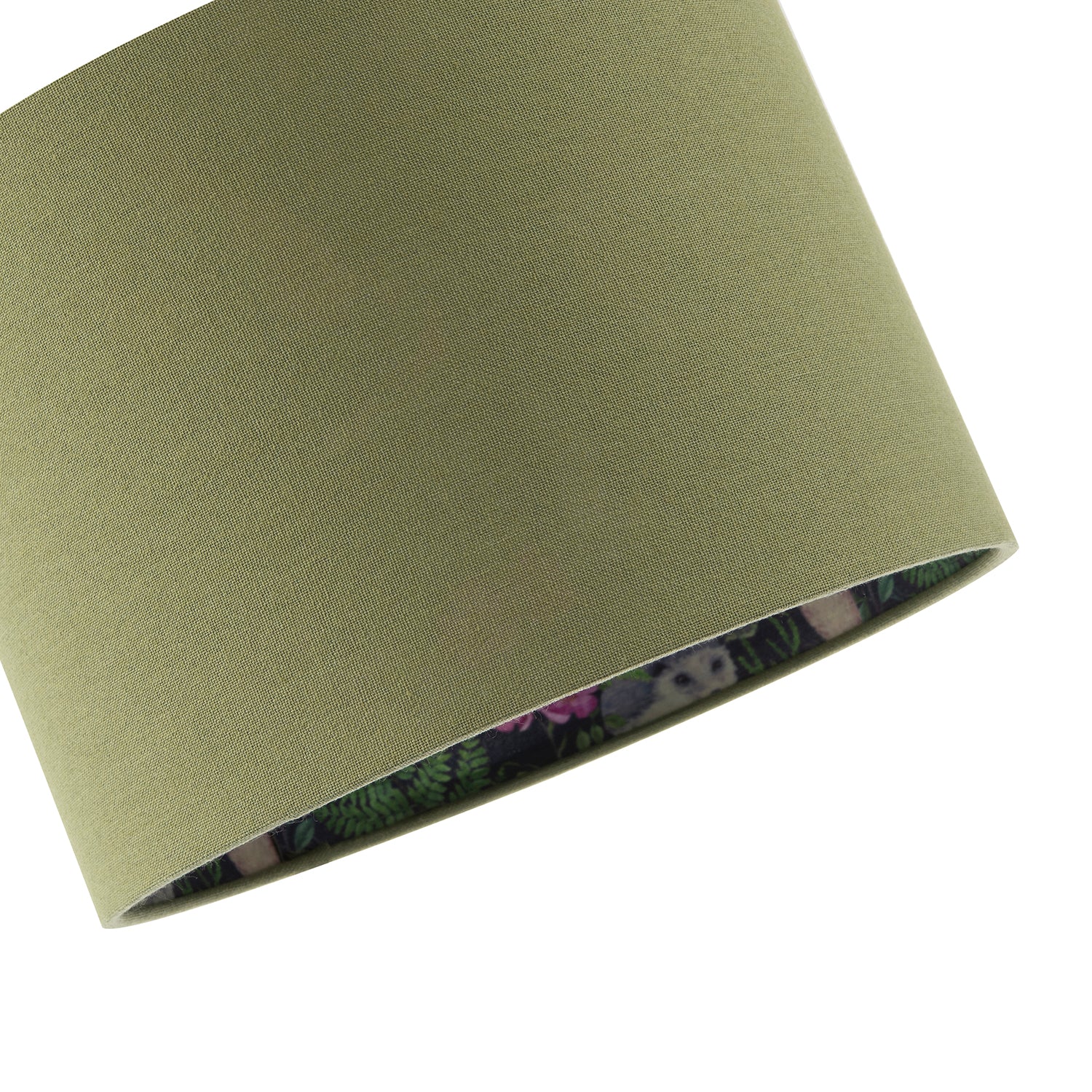 Woodland Animals and Forest Drum Lamp Shade with Olive Green Linen Image 3