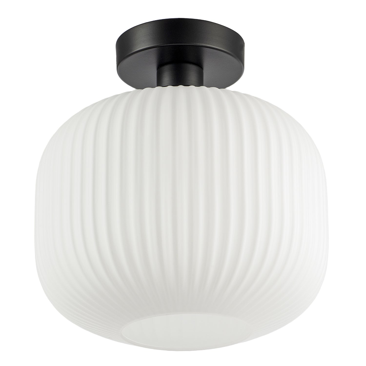 Matte Black Bathroom Ceiling Light with Opal Ribbed Glass Shade Image 5