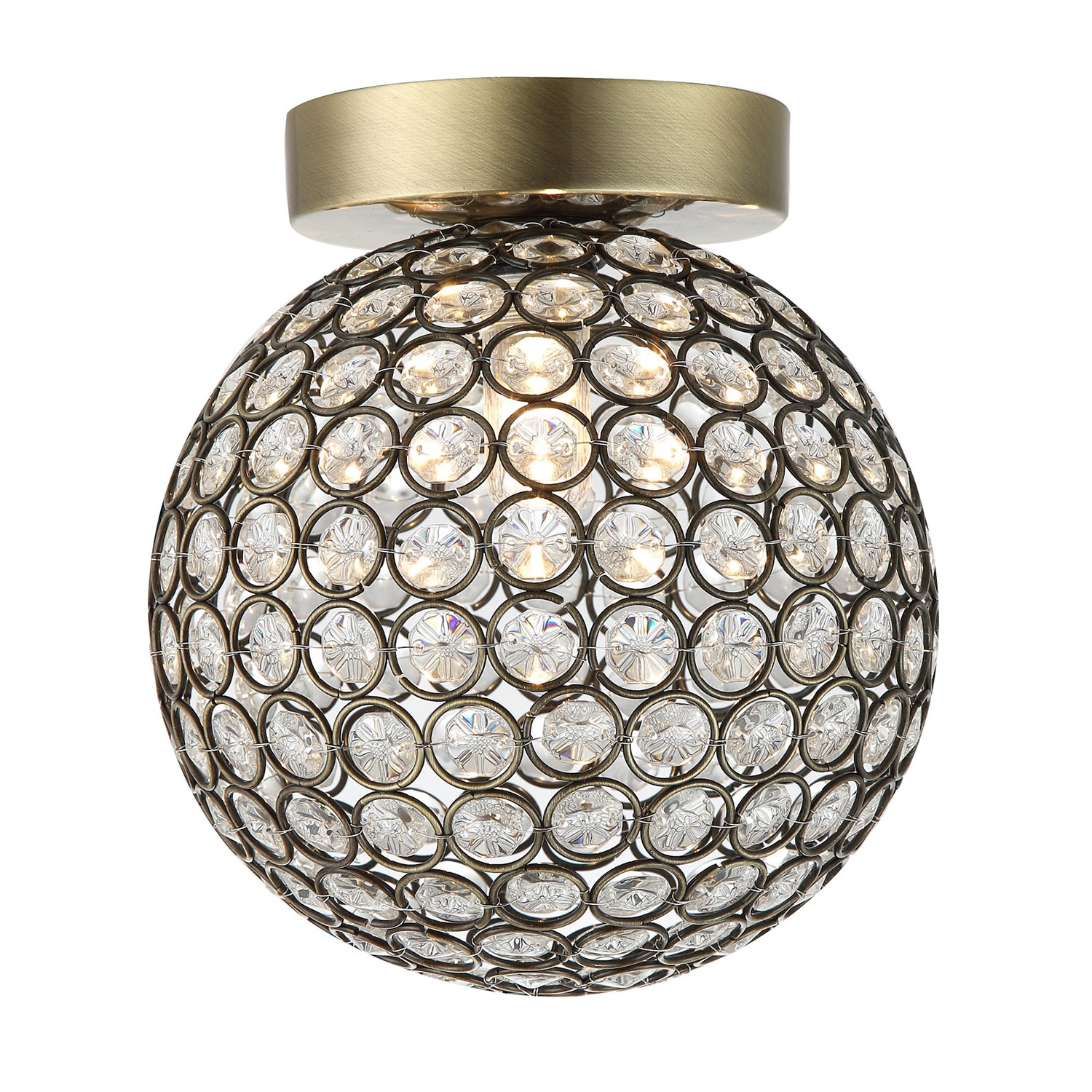 Modern Antique Brass and Clear Beaded Glass IP44 Rated Bathroom Ceiling Light Image 1