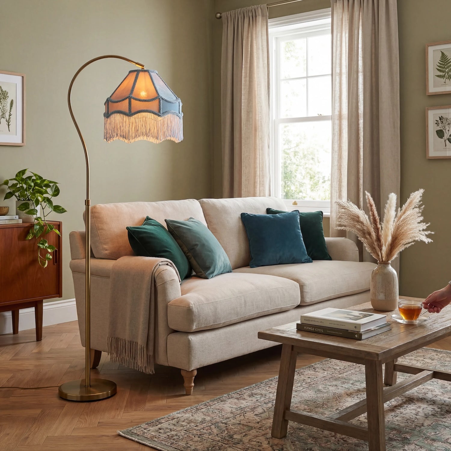 Traditional Victorian Empire Lampshade in Sky Blue Velvet with Tassels Image 6