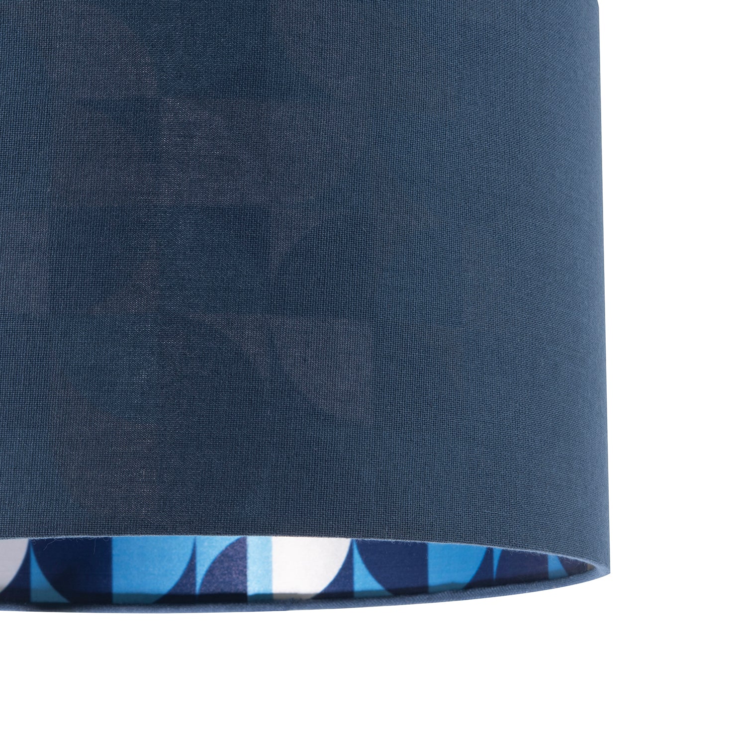 Designer Midnight Blue Linen Lamp Shade with Geometric Pattern Lining Image 5