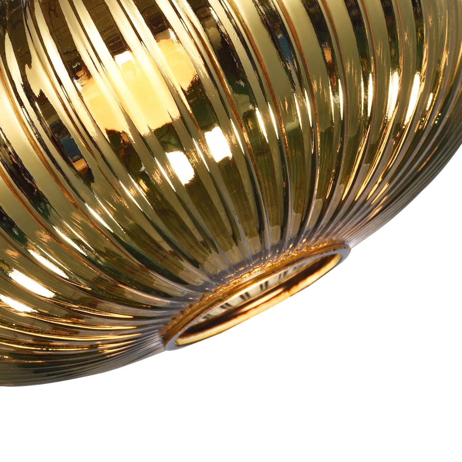 Modern Designer Shiny Gold Plated Line Ribbed Glass Oval Pendant Lamp Shade Image 3