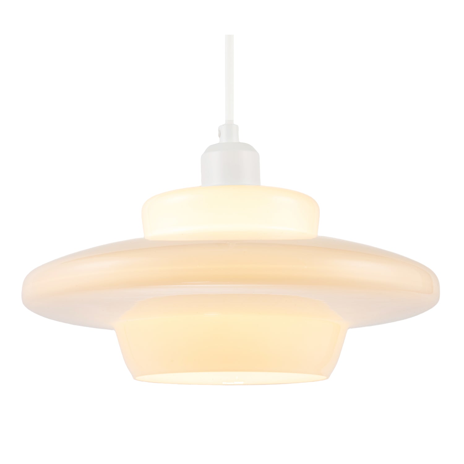 Modern UFO Disc Styled Ceiling Pendant Light Shade in Opal White Glass Image 2