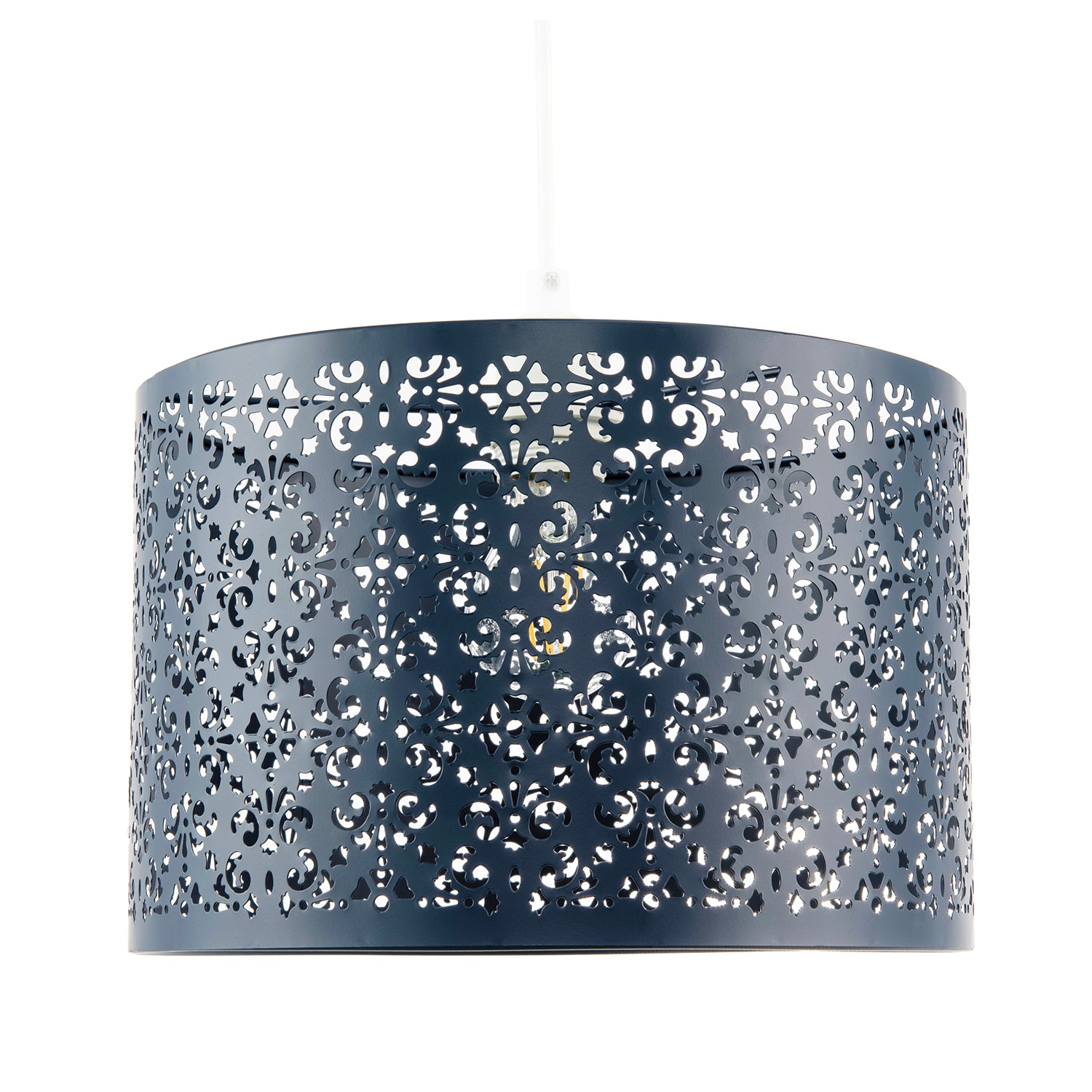 Midnight Blue Moroccan Metal Pendant Lamp Shade with Floral Decoration Image 5