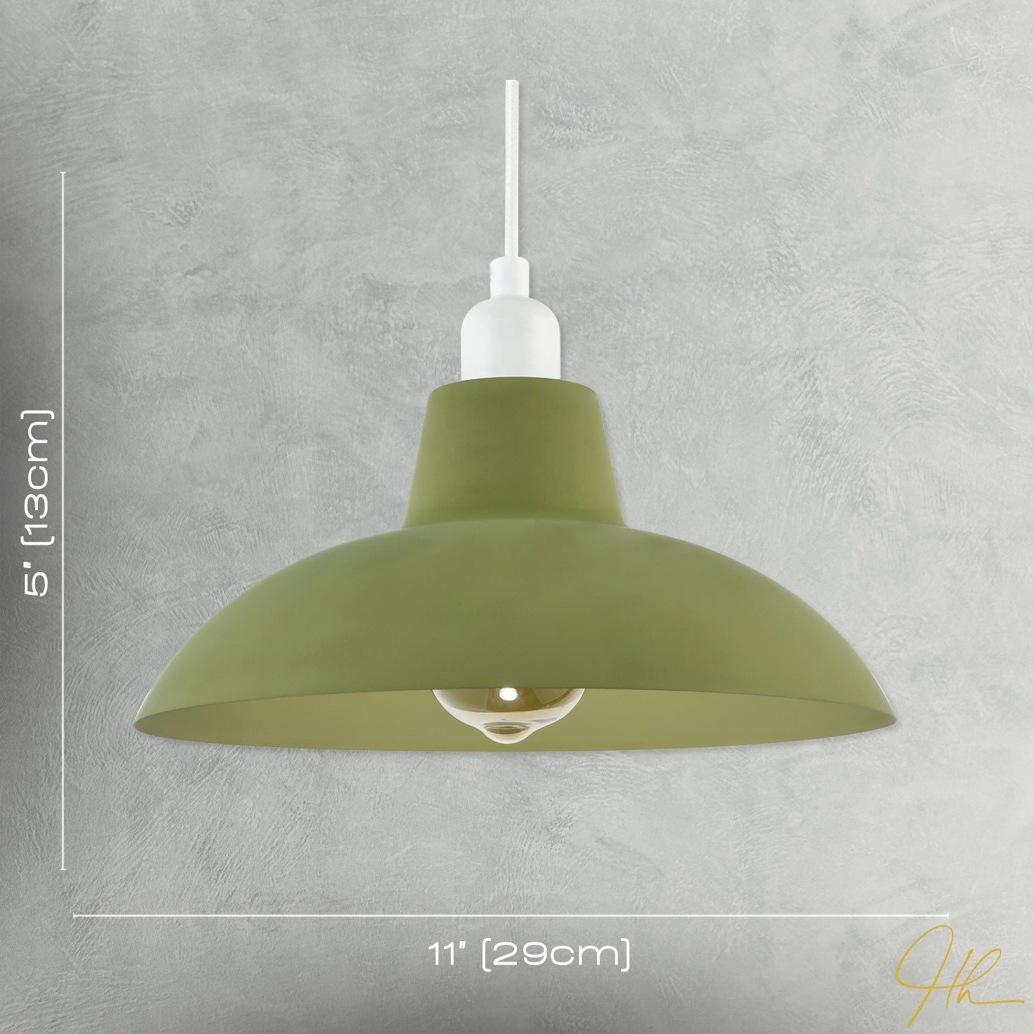 Industrial Retro Designed Matte Olive Curved Metal Pendant Light Shade Image 7