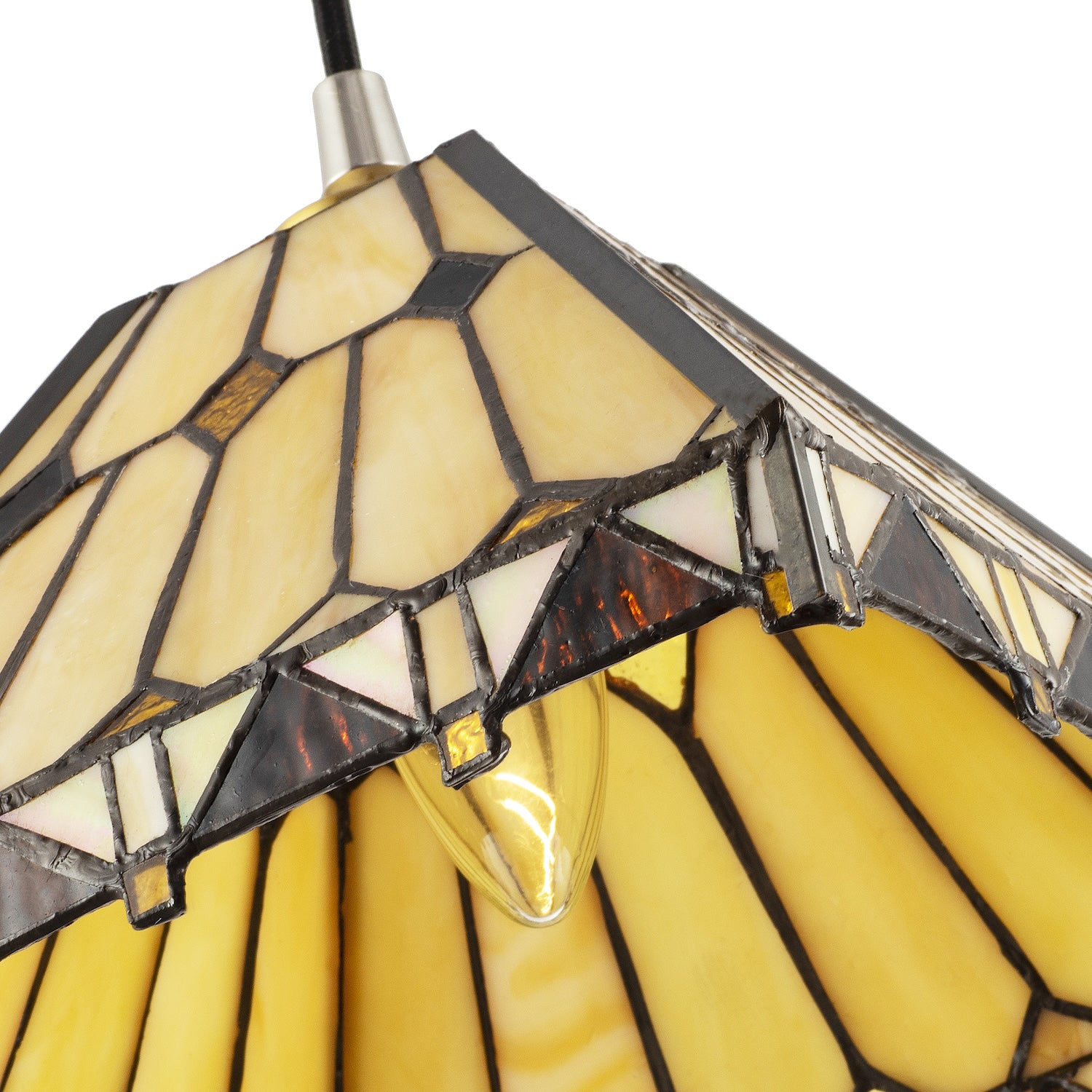 Art Deco Style Amber Tiffany Pendant Shade with Gold Triangles and Diamonds Image 5