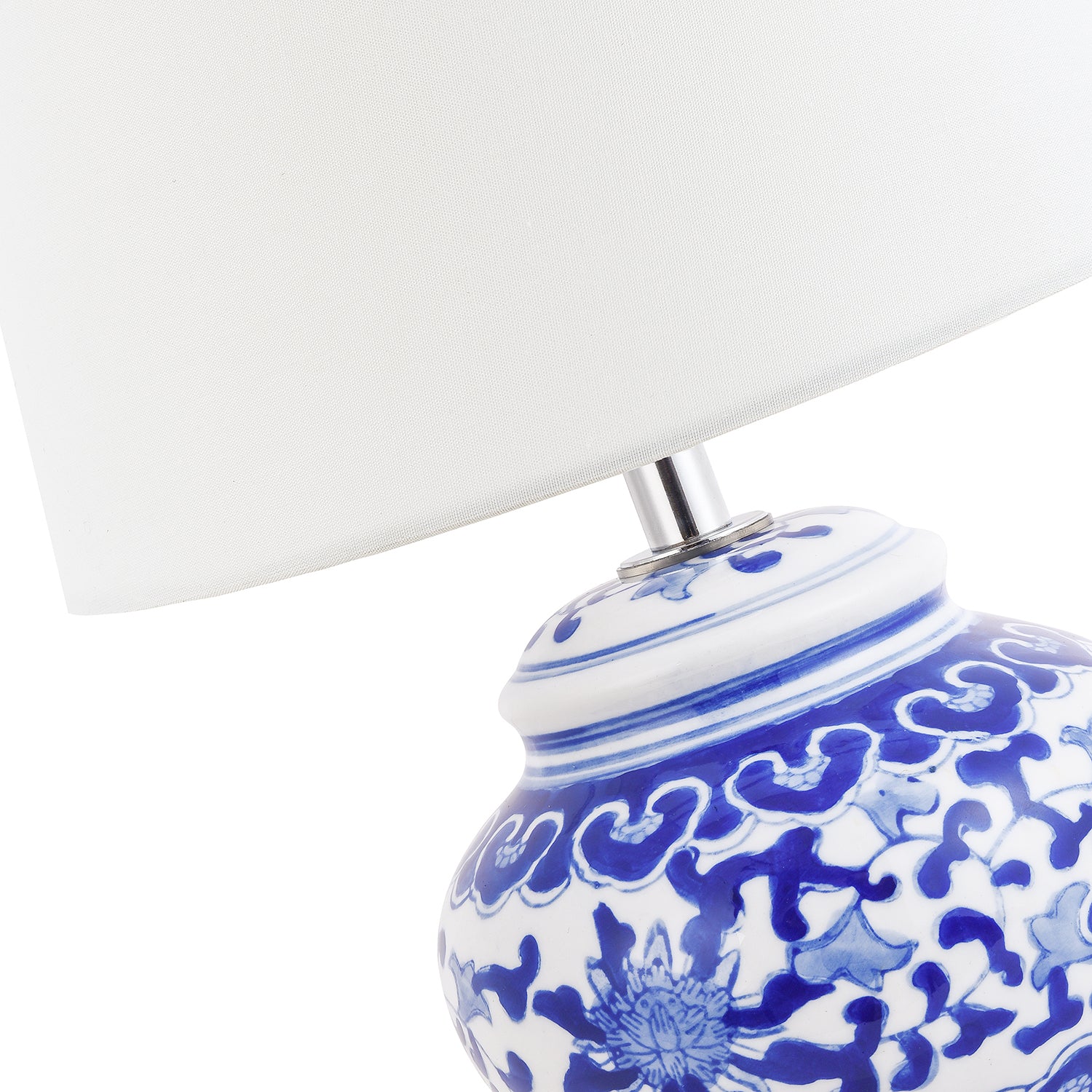 Hand Painted Oriental Floral Themed Ceramic Table Lamp Base in Blue and White Image 3