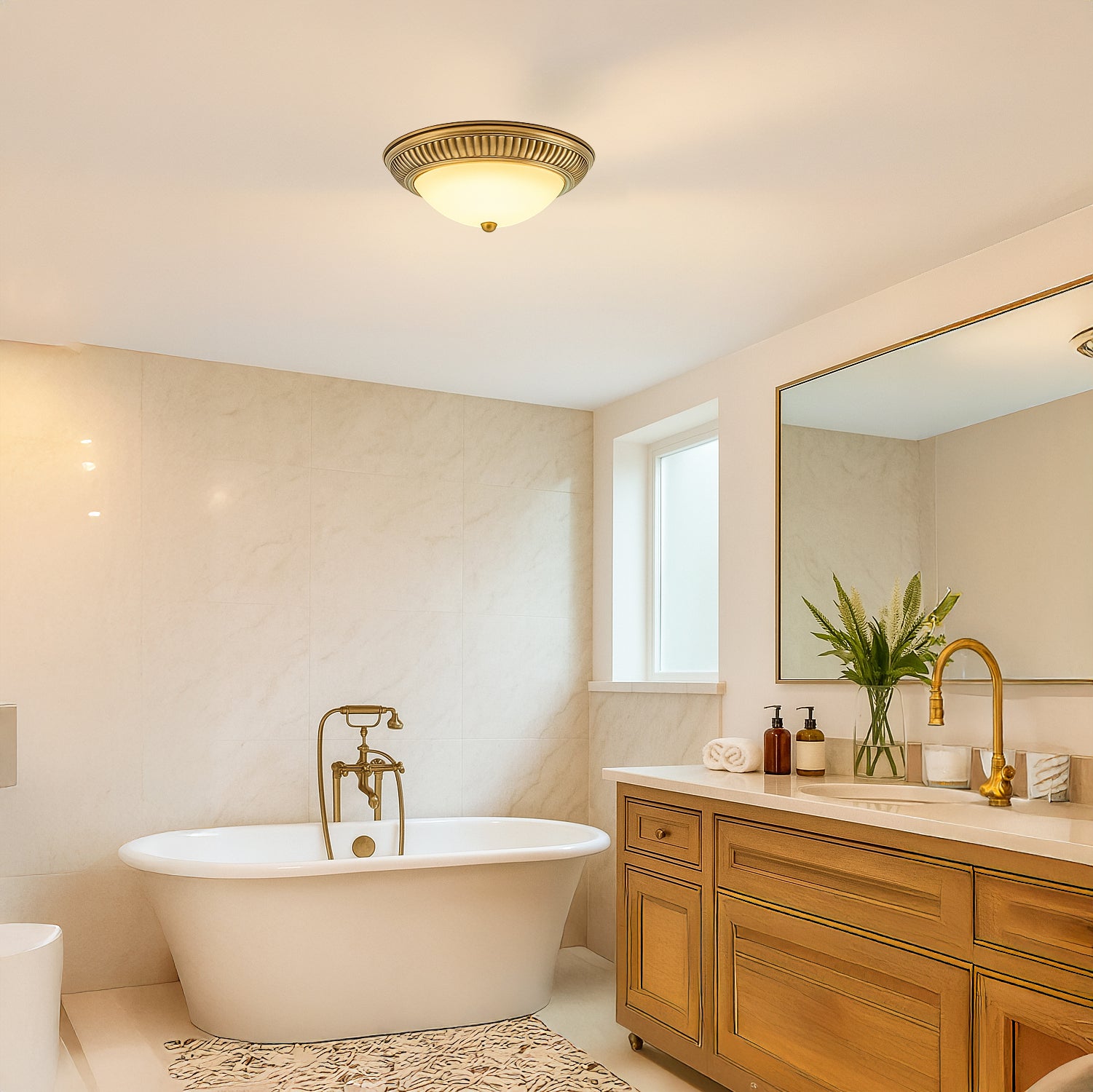 Modern LED IP44 Flush Ceiling Light in Antique Brass with Sensor Image 6
