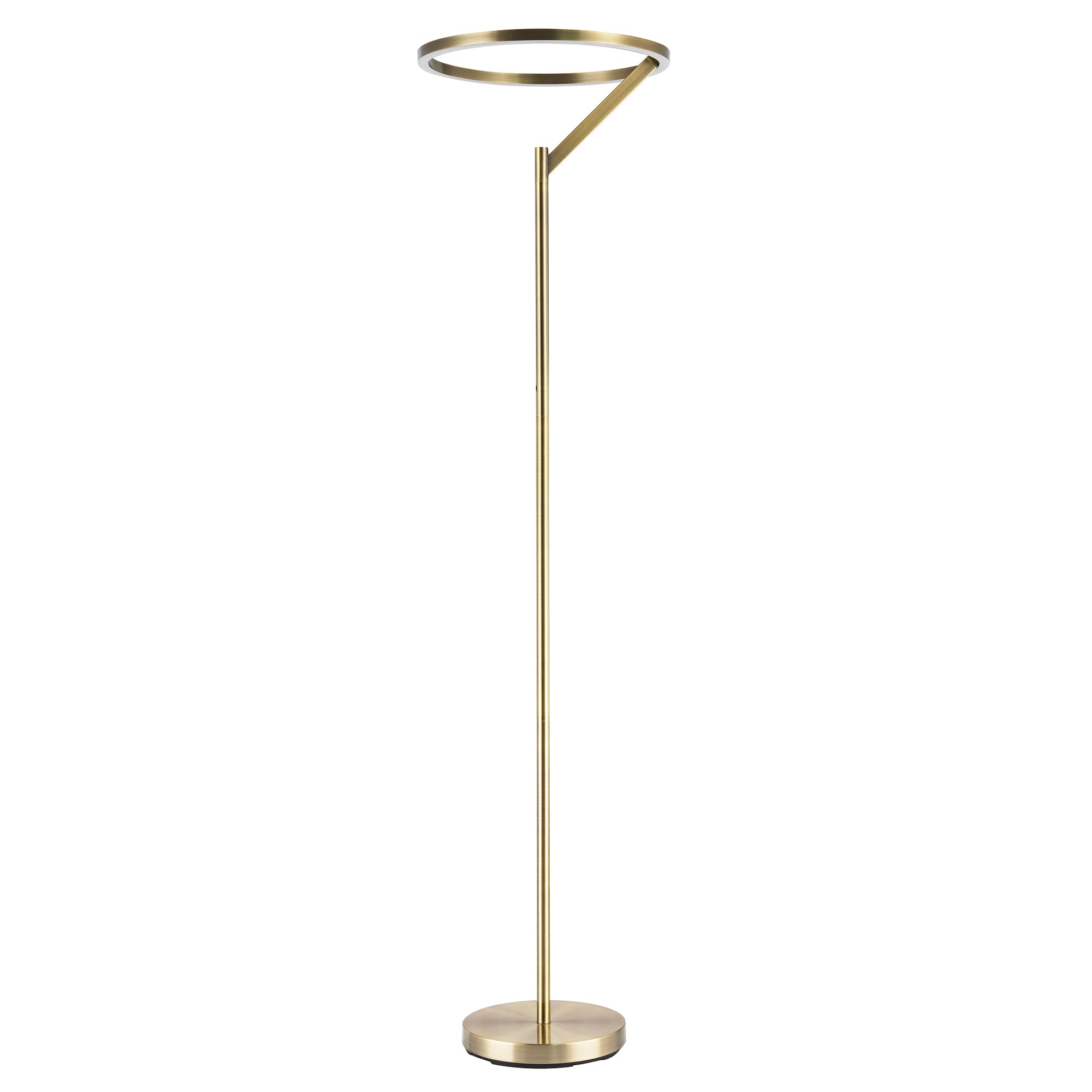 Designer Floor Lamp in Antique Brass with Large LED Halo Light Ring Image 1