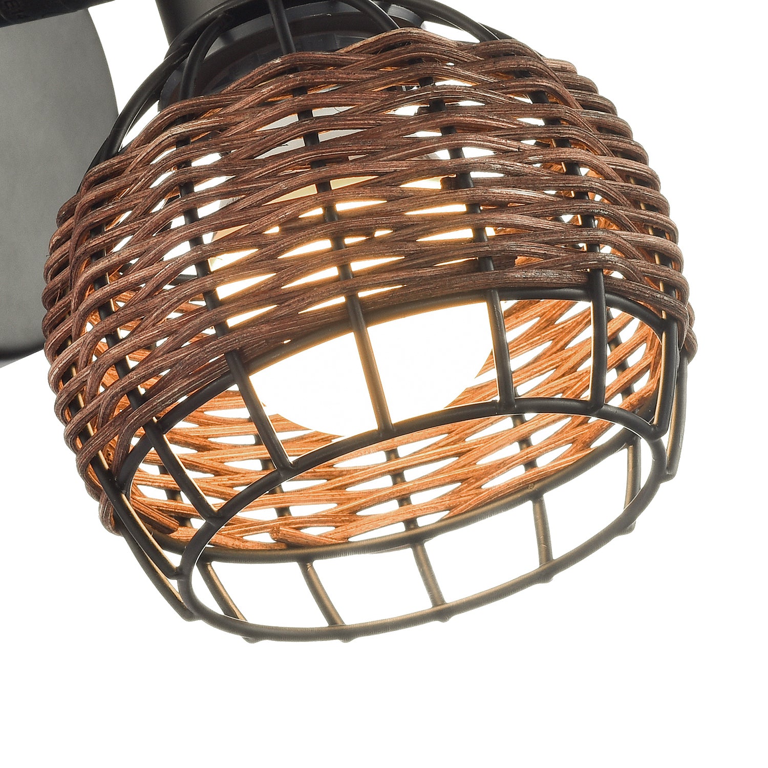 Industrial and Vintage Black Switched Wall Light with Dark Rattan Framed Shade Image 3