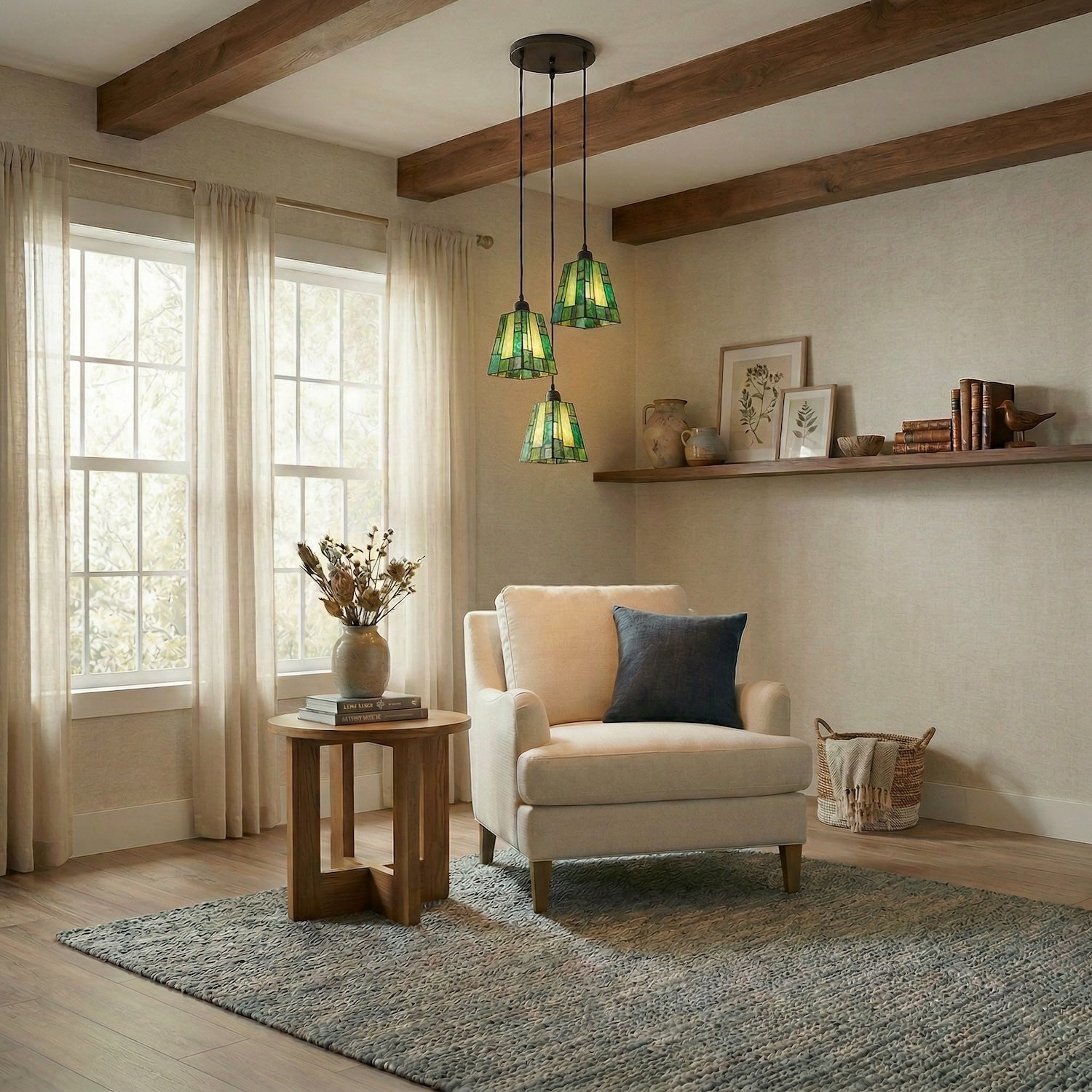 Art Deco Tiffany Glass Pendant Shade with Emerald and Green Panels Image 6